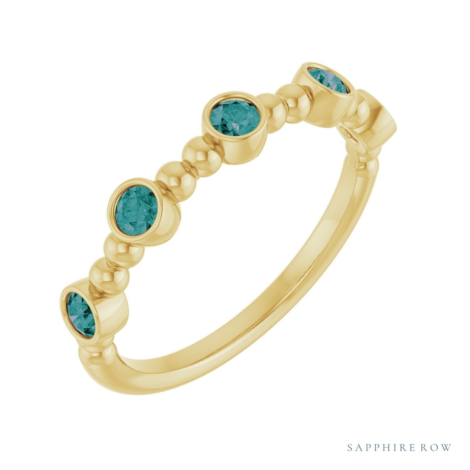 Sapphire Row Natural Gemstone Bead & Bezel Stacking Ring - Alexandrite, 14K Yellow Gold