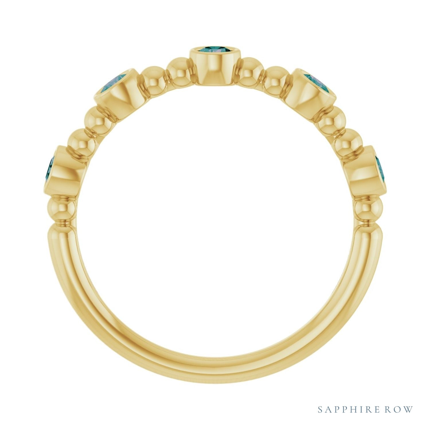 Sapphire Row Natural Gemstone Bead & Bezel Stacking Ring - Alexandrite, 14K Yellow Gold (view 2)