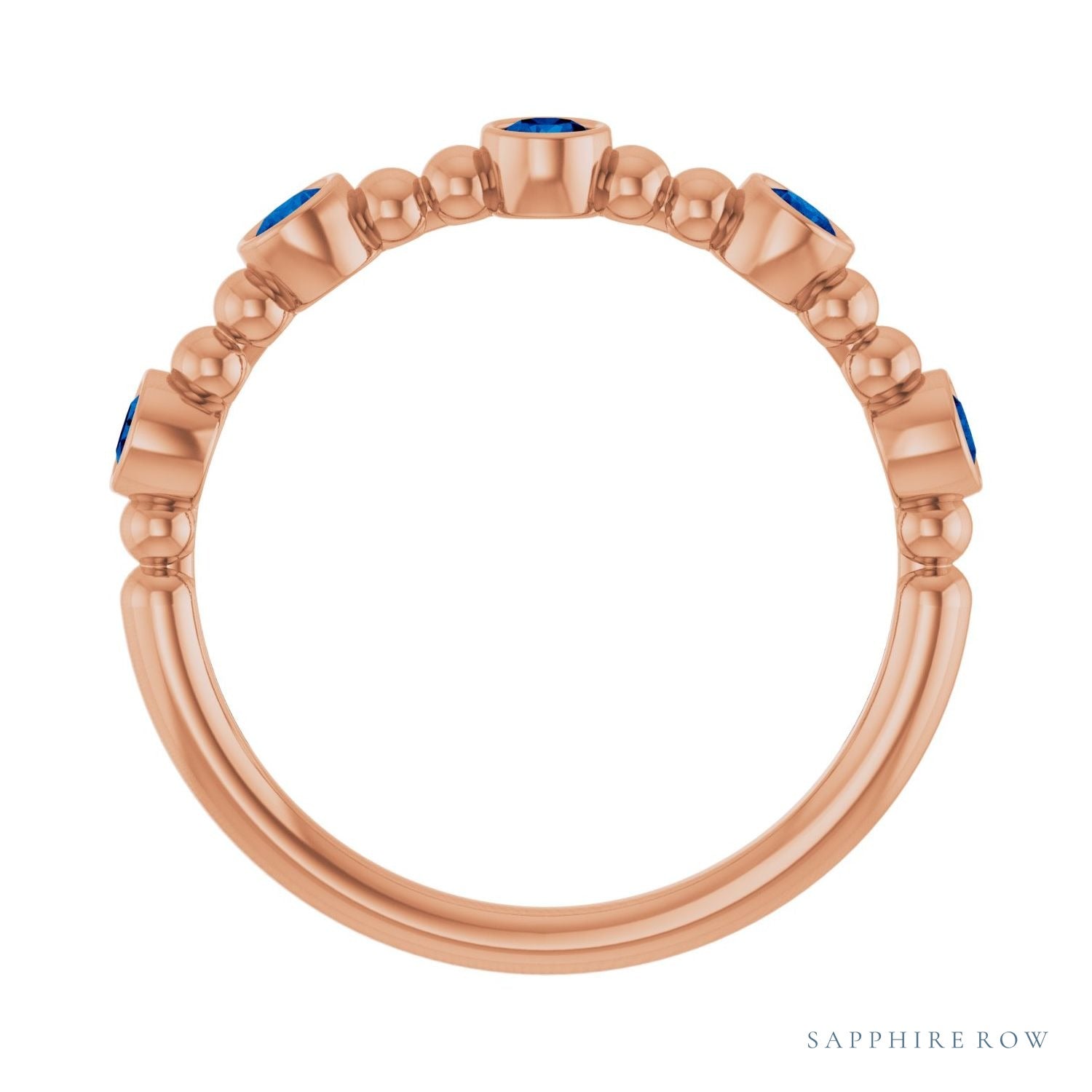 Sapphire Row Natural Gemstone Bead & Bezel Stacking Ring - Blue Sapphire, 14K Rose Gold (view 2)
