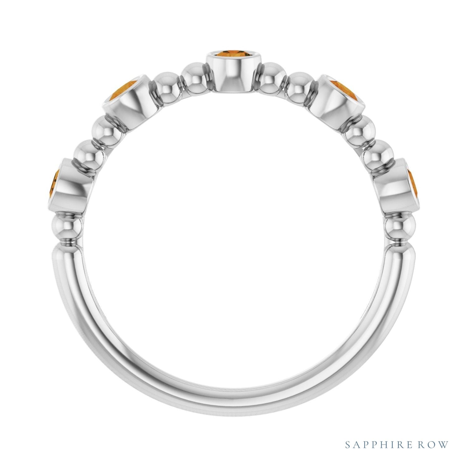 Sapphire Row Natural Gemstone Bead & Bezel Stacking Ring - Citrine, 14K White Gold (view 2)
