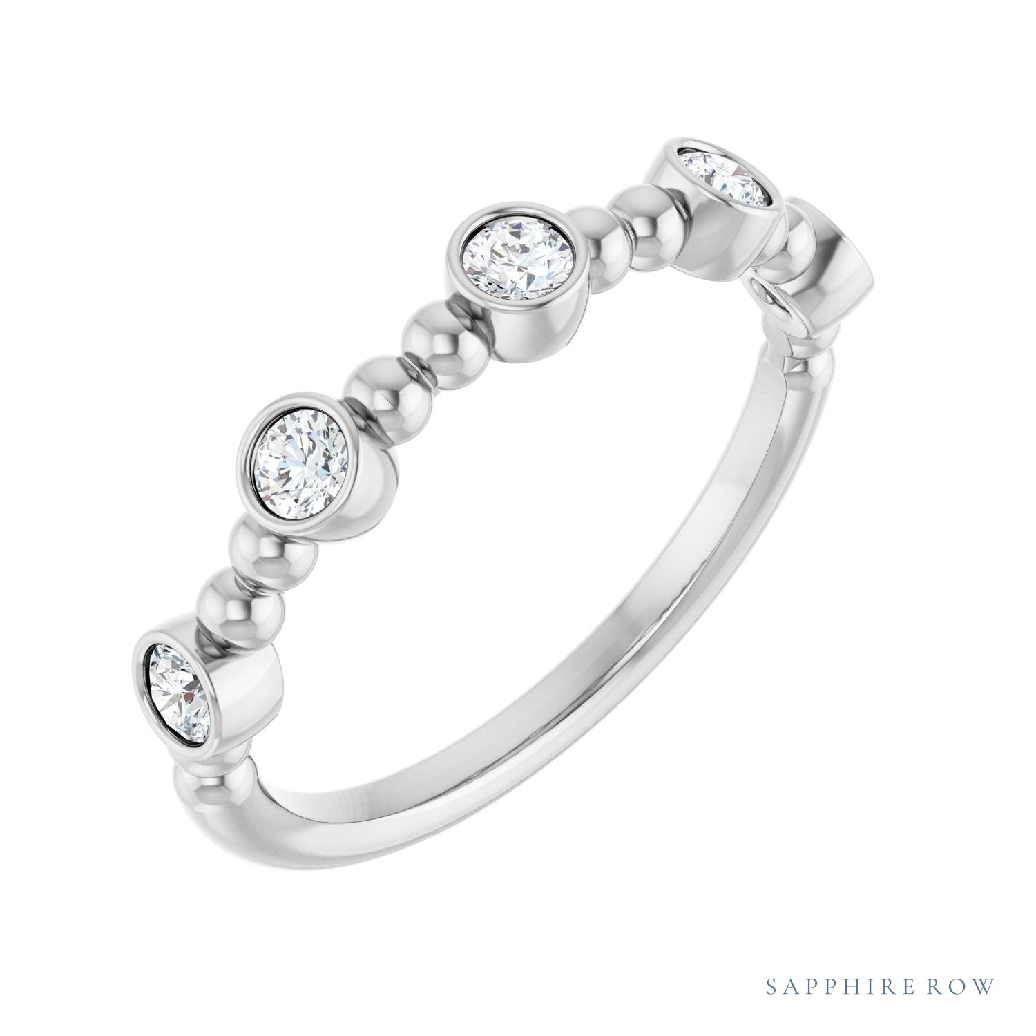 Sapphire Row Natural Gemstone Bead & Bezel Stacking Ring - Diamond, 14K White Gold