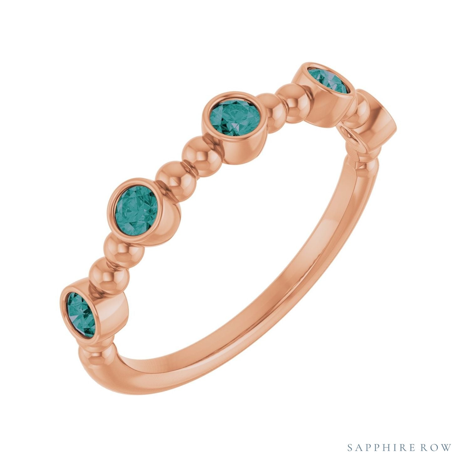 Sapphire Row Lab-Grown Gemstone Bead & Bezel Stacking Ring - Alexandrite, 14K Rose Gold