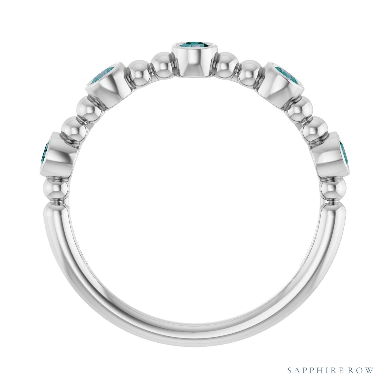 Sapphire Row Lab-Grown Gemstone Bead & Bezel Stacking Ring - Alexandrite, Platinum (view 2)