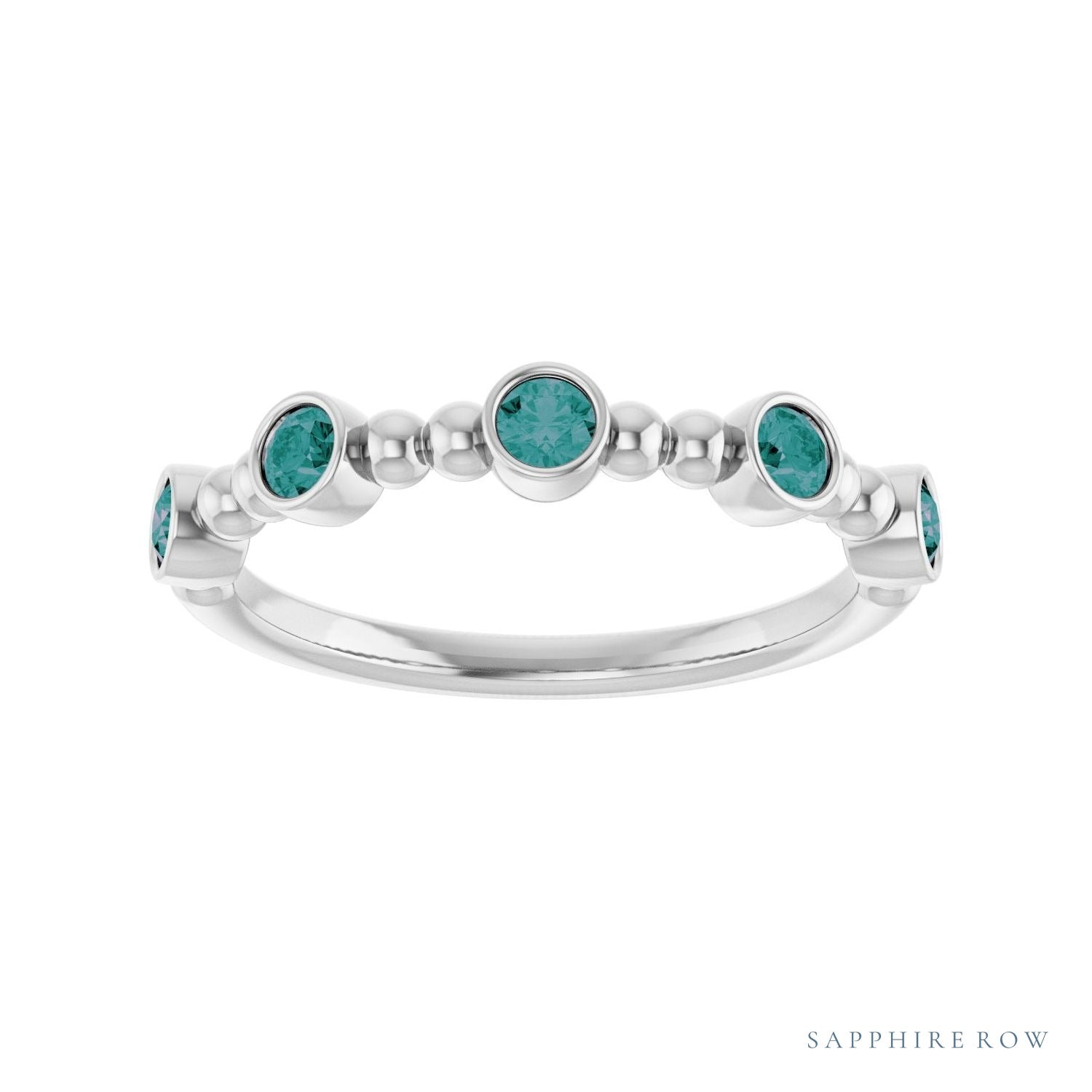 Sapphire Row Lab-Grown Gemstone Bead & Bezel Stacking Ring - Alexandrite, Platinum (view 3)