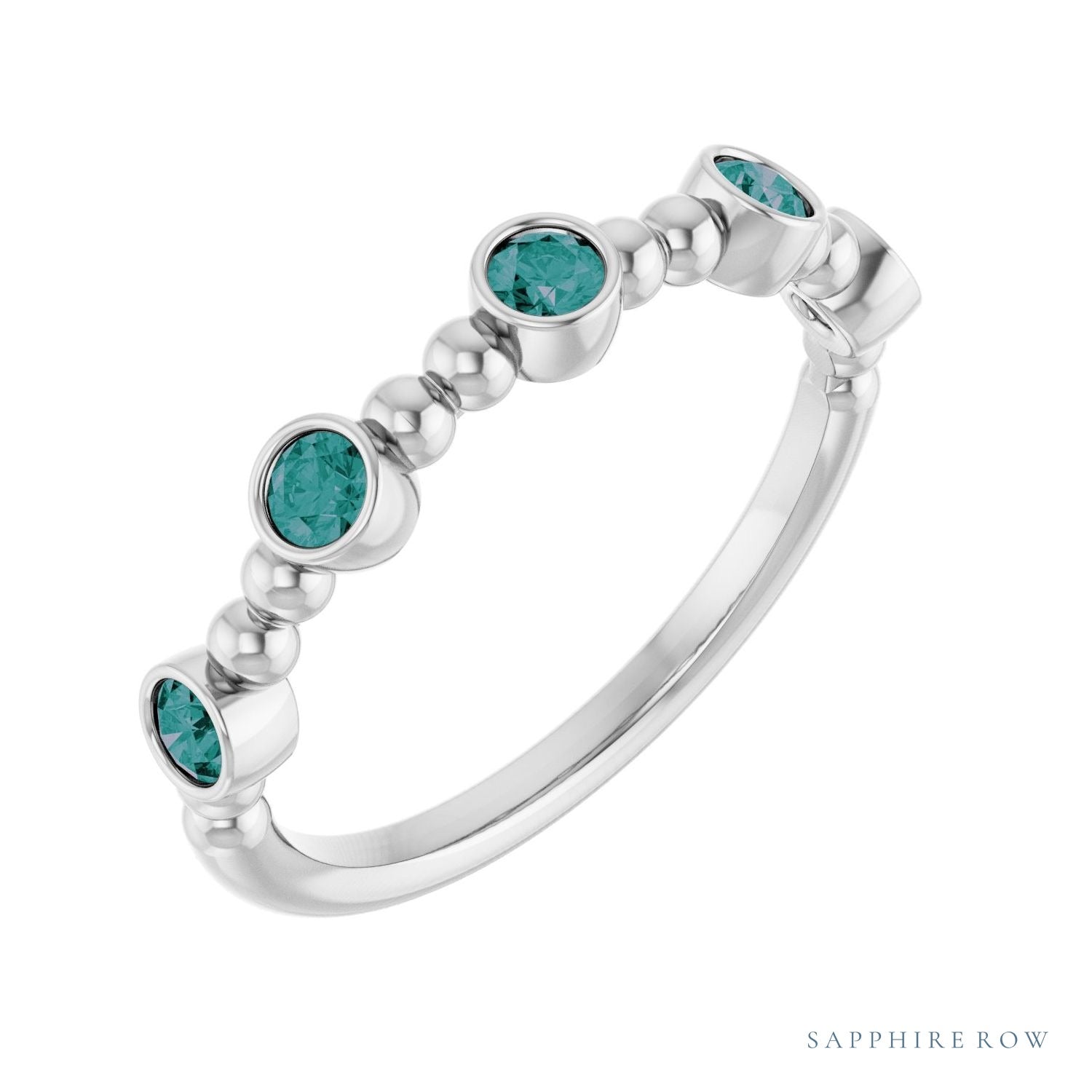 Sapphire Row Lab-Grown Gemstone Bead & Bezel Stacking Ring - Alexandrite, 14K White Gold