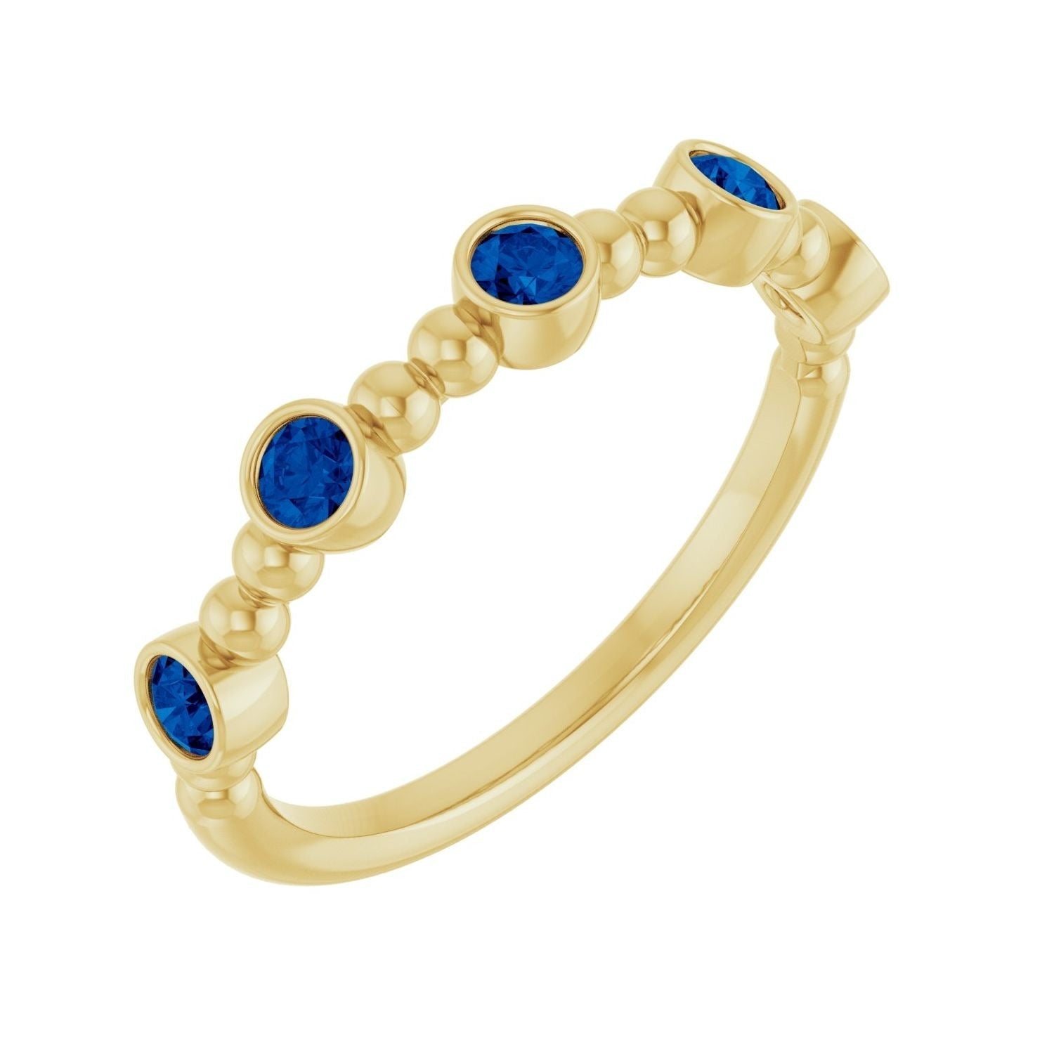 Sapphire Row Lab-Grown Gemstone Bead & Bezel Stacking Ring - Blue Sapphire, 14K Yellow Gold