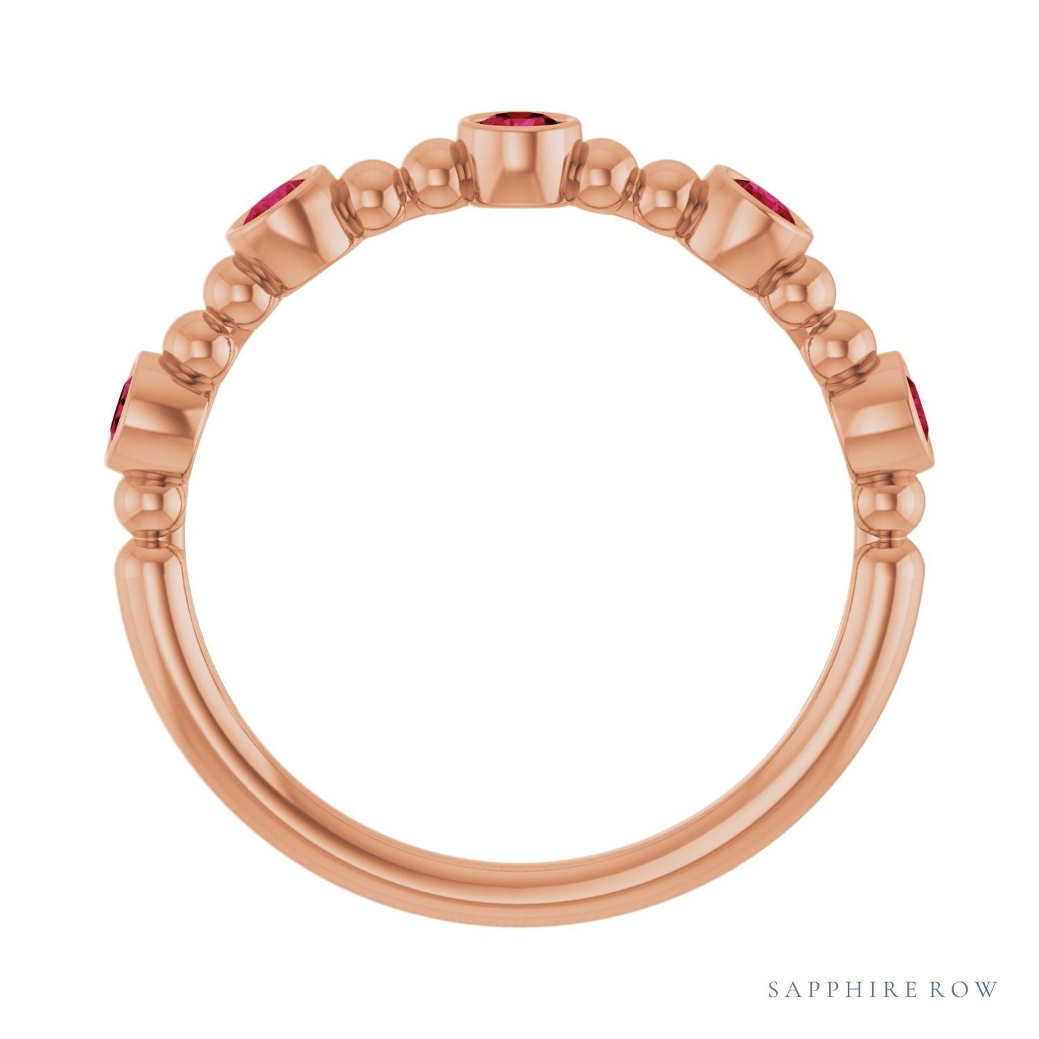 Sapphire Row Lab-Grown Gemstone Bead & Bezel Stacking Ring - Ruby, 14K Rose Gold (view 2)