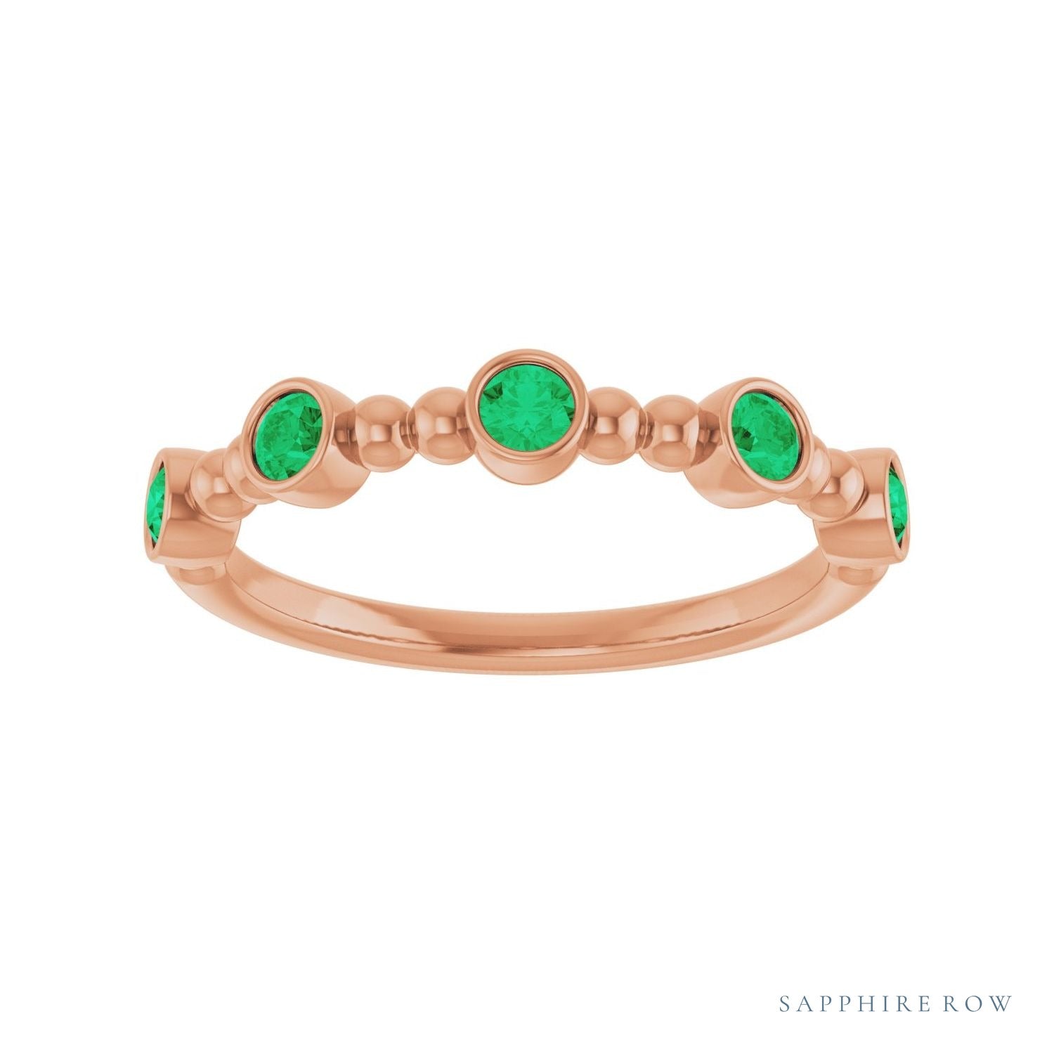 Sapphire Row Lab-Grown Gemstone Bead & Bezel Stacking Ring - Emerald, 14K Rose Gold (view 3)