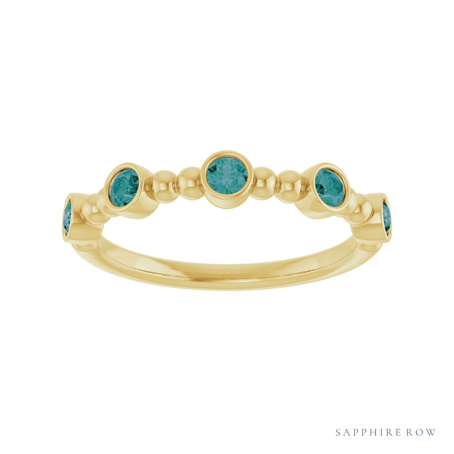 Sapphire Row Lab-Grown Gemstone Bead & Bezel Stacking Ring - Alexandrite, 14K Yellow Gold (view 3)