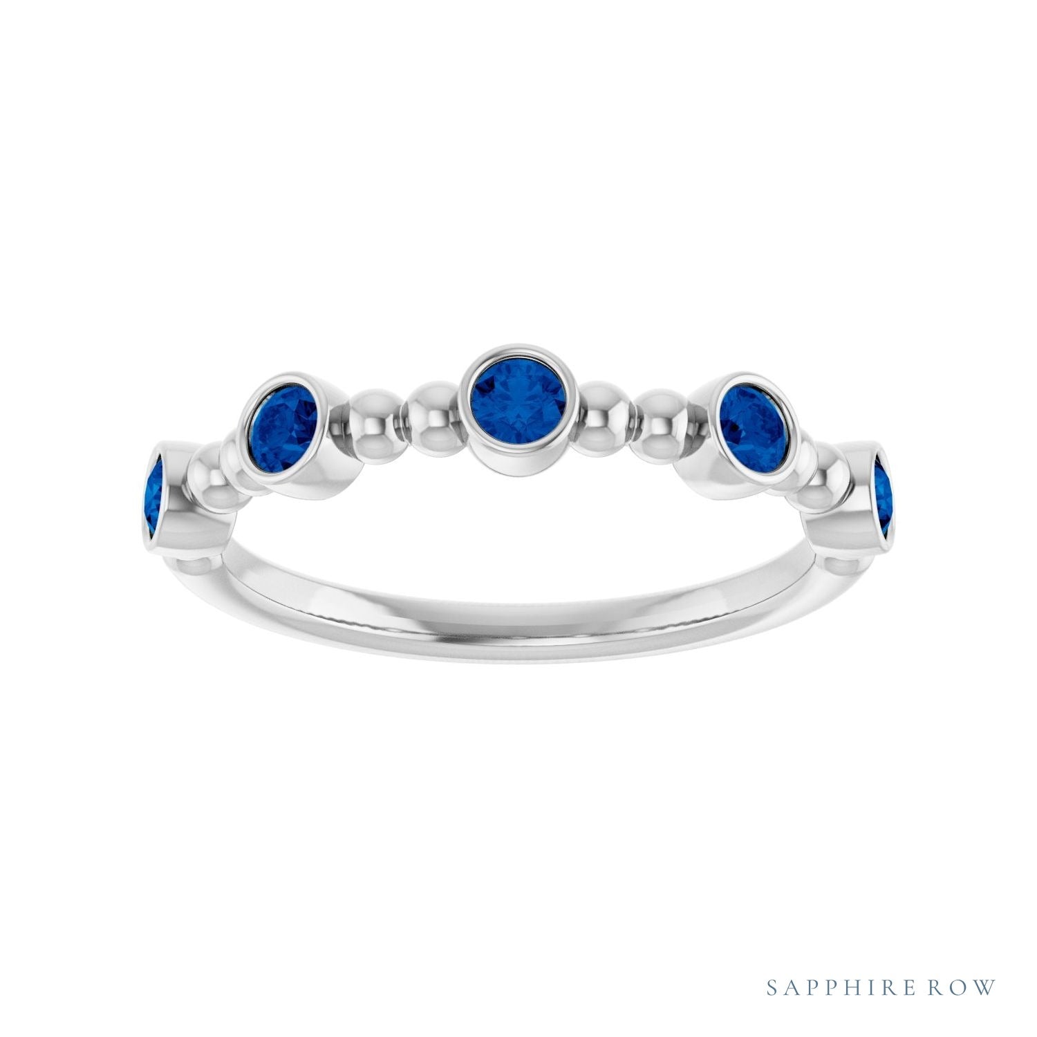Sapphire Row Lab-Grown Gemstone Bead & Bezel Stacking Ring - Blue Sapphire, Platinum (view 3)