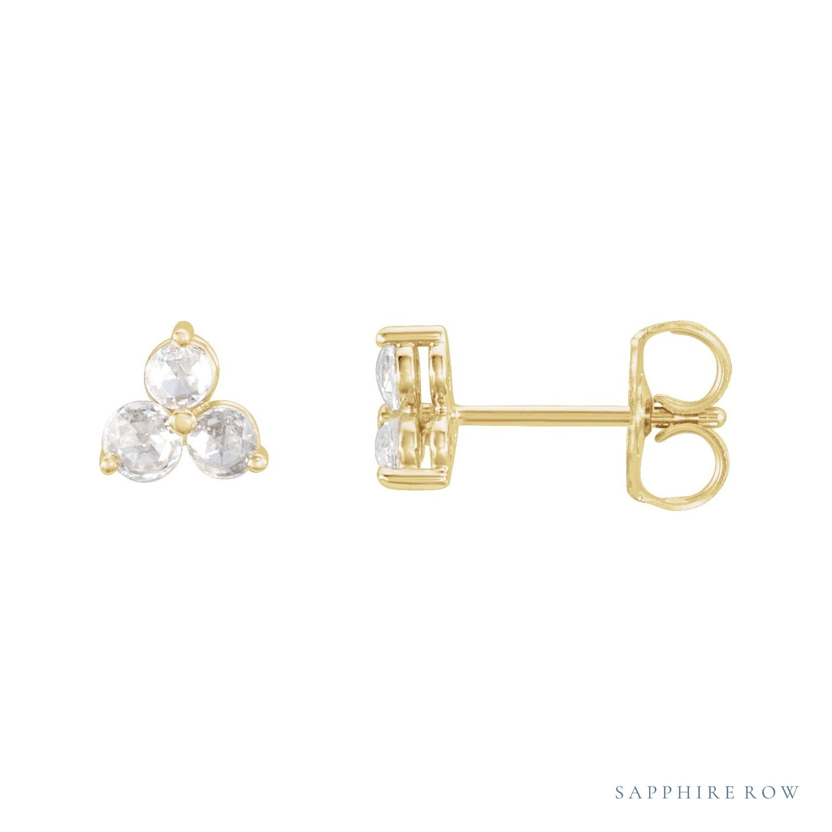 Sapphire Row Natural Diamond Trio Earrings - 14K Yellow Gold