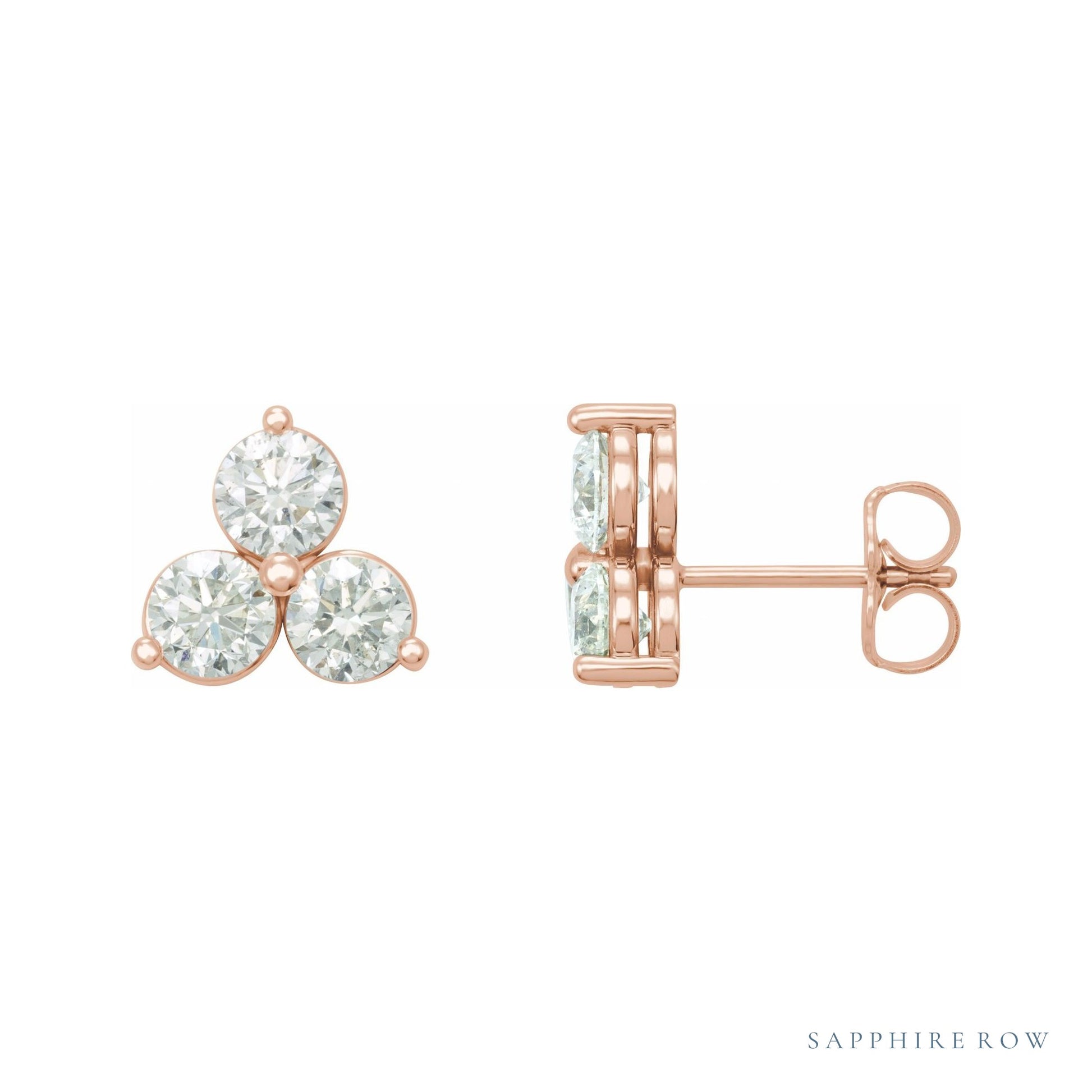 Sapphire Row Natural Diamond Trio Earrings - 14K Rose Gold, 1/4 CTW