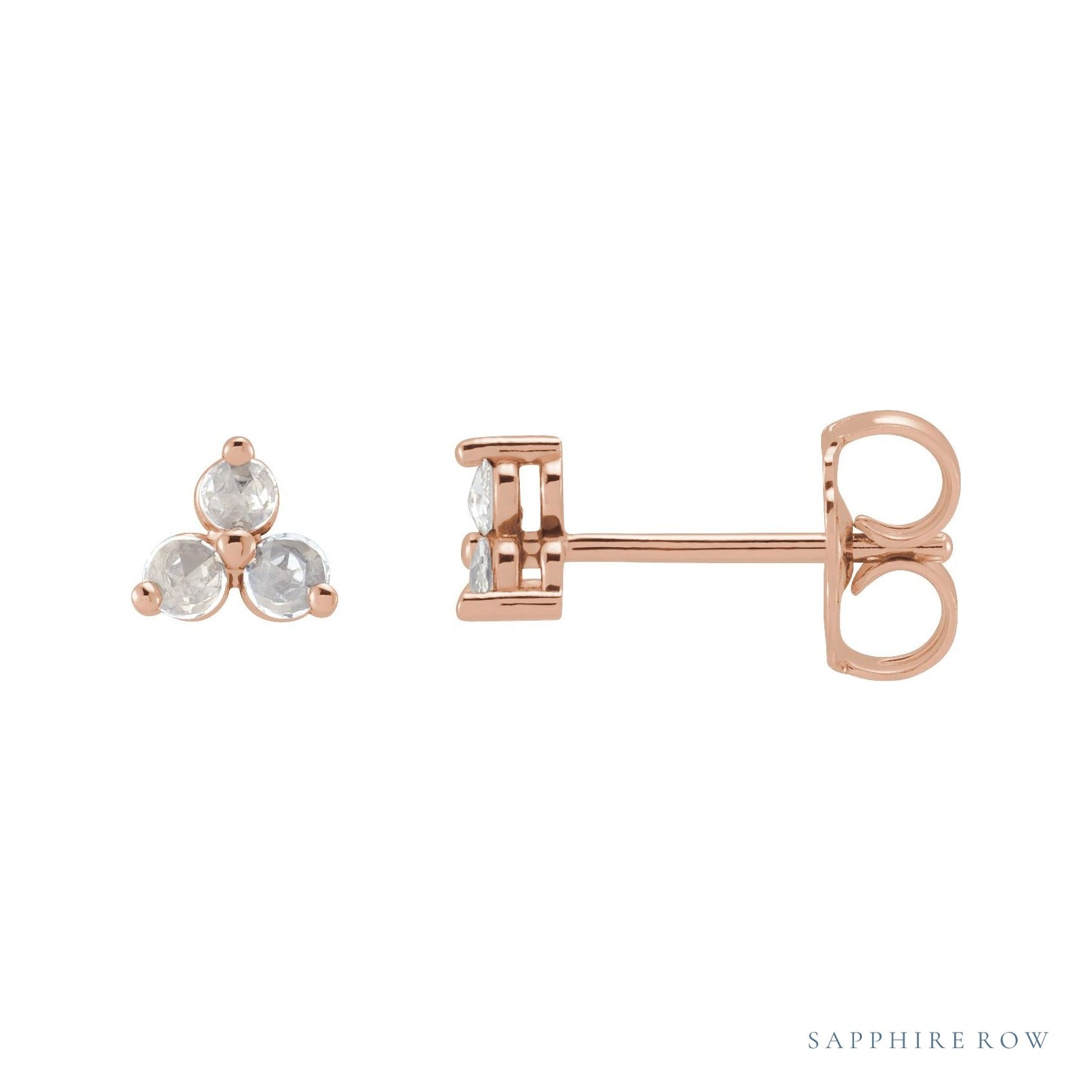 Sapphire Row Natural Diamond Trio Earrings - 14K Rose Gold, 1/8 CTW