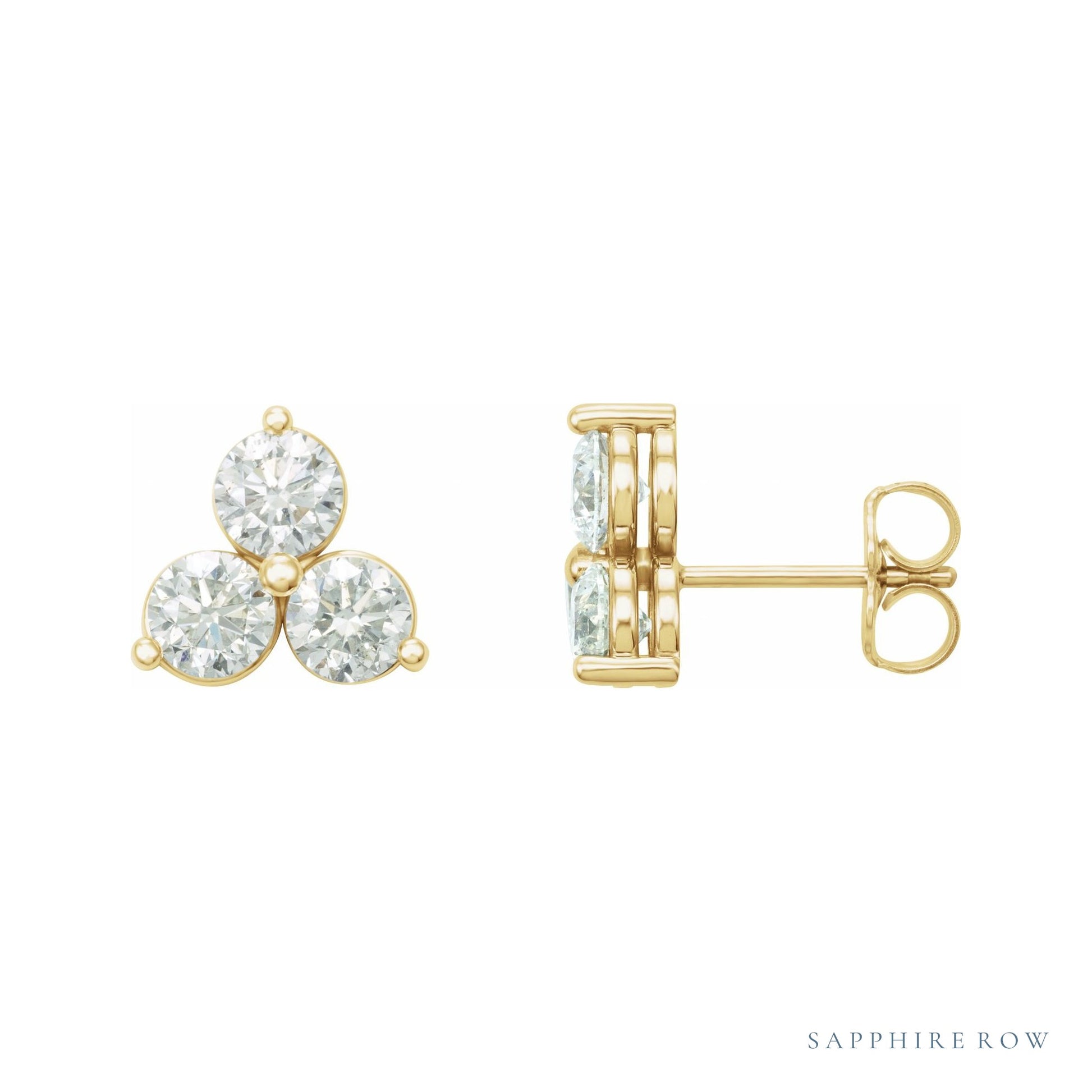 Sapphire Row Natural Diamond Trio Earrings - 14K Yellow Gold, 1/4 CTW