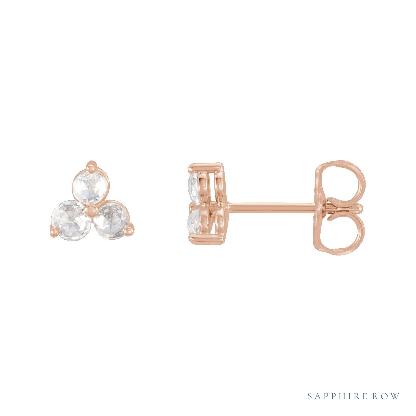 Sapphire Row Natural Diamond Trio Earrings - 14K Rose Gold