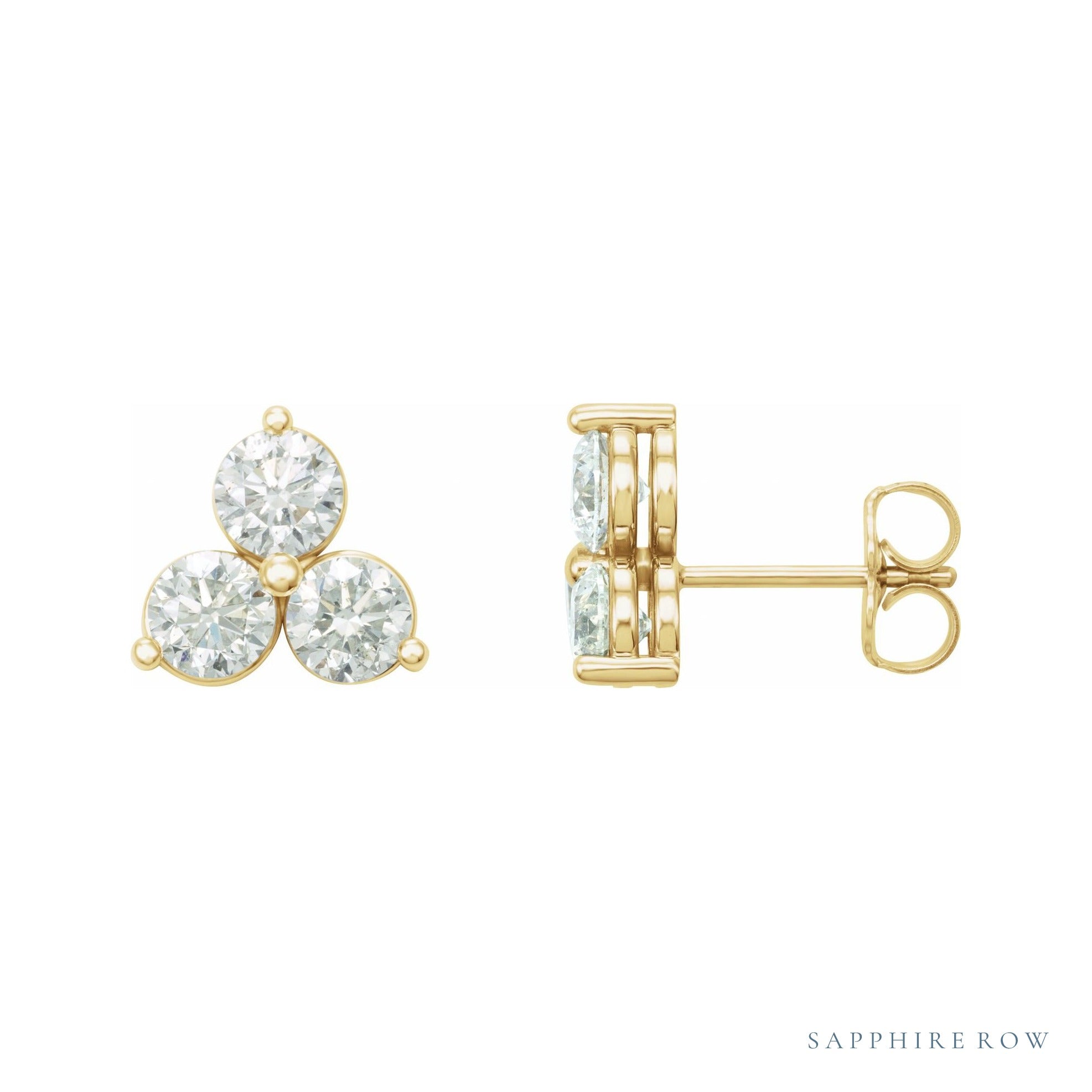 Sapphire Row Lab-Grown Diamond Trio Earrings - 14K Yellow Gold, 1/4 CTW