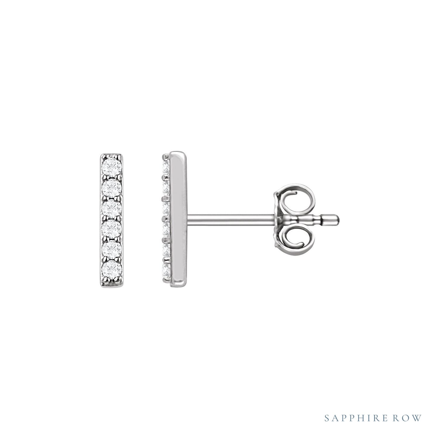 Sapphire Row Natural Diamond Pavé Bar Earrings - 14K White Gold