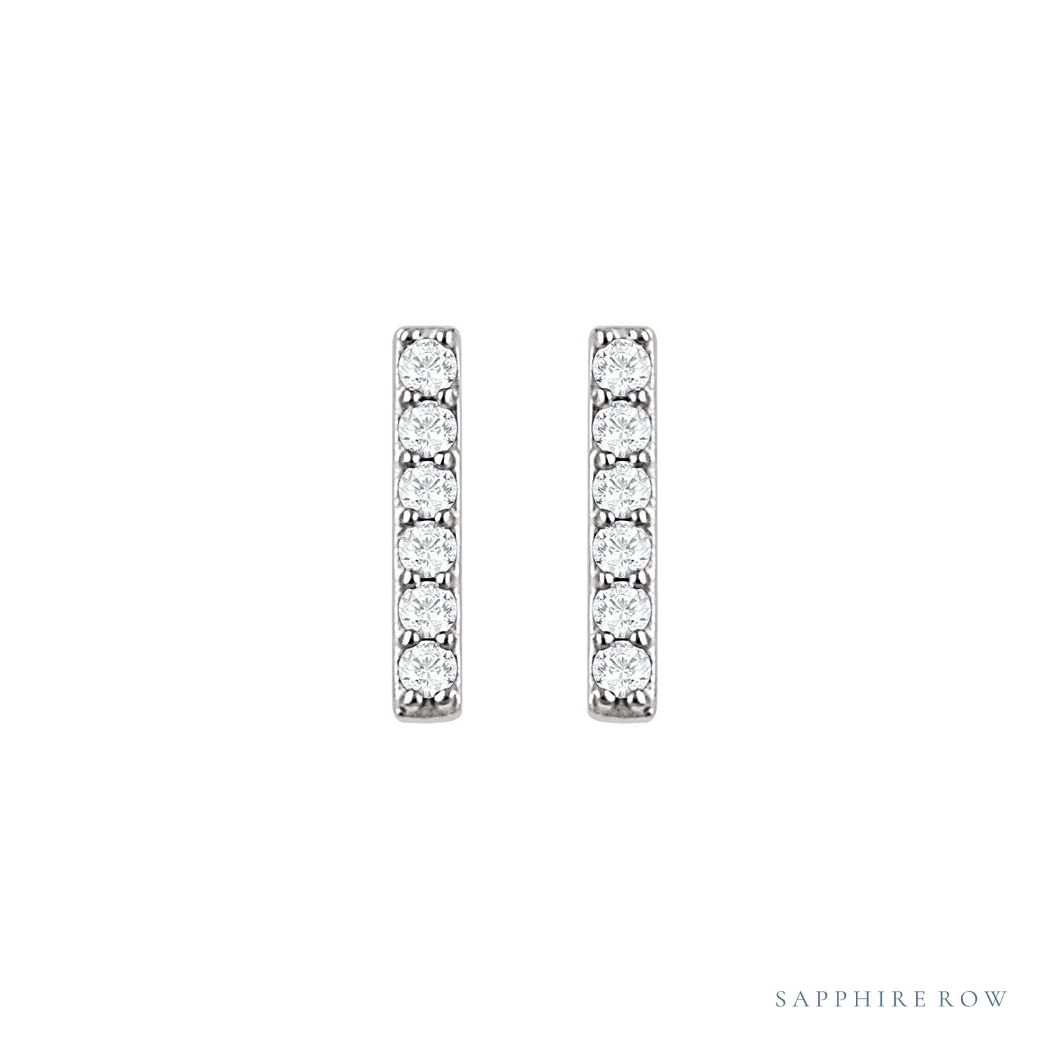 Sapphire Row Natural Diamond Pavé Bar Earrings - 14K White Gold (view 2)