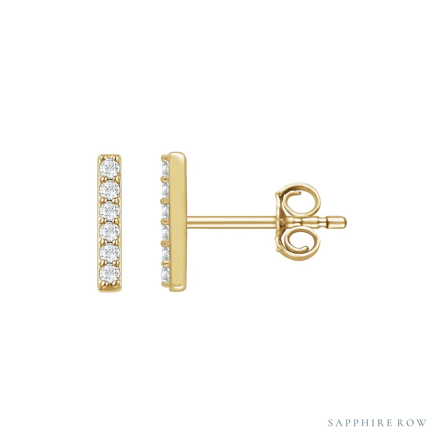 Sapphire Row Natural Diamond Pavé Bar Earrings - 14K Yellow Gold