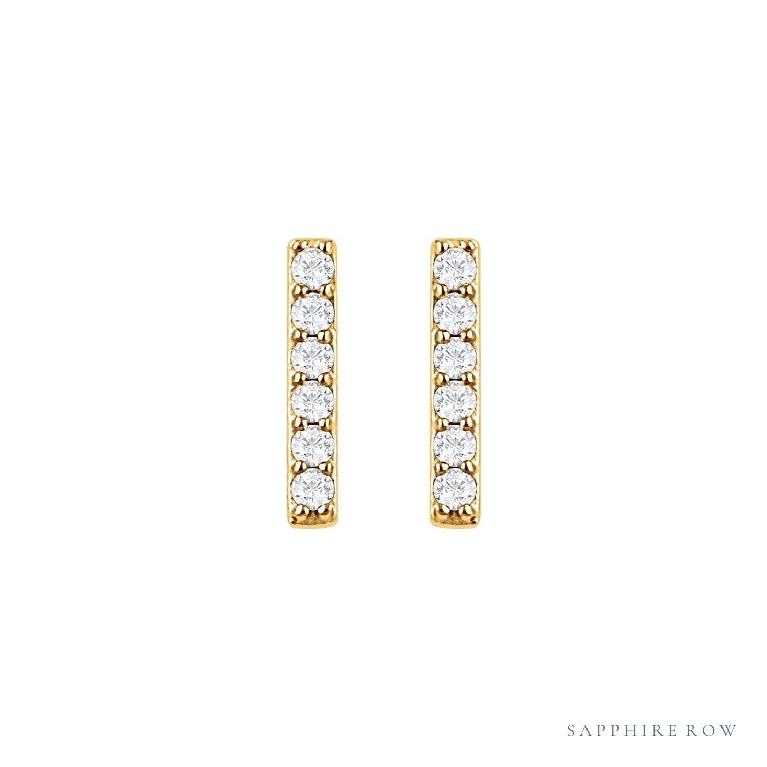 Sapphire Row Natural Diamond Pavé Bar Earrings - 14K Yellow Gold (view 2)