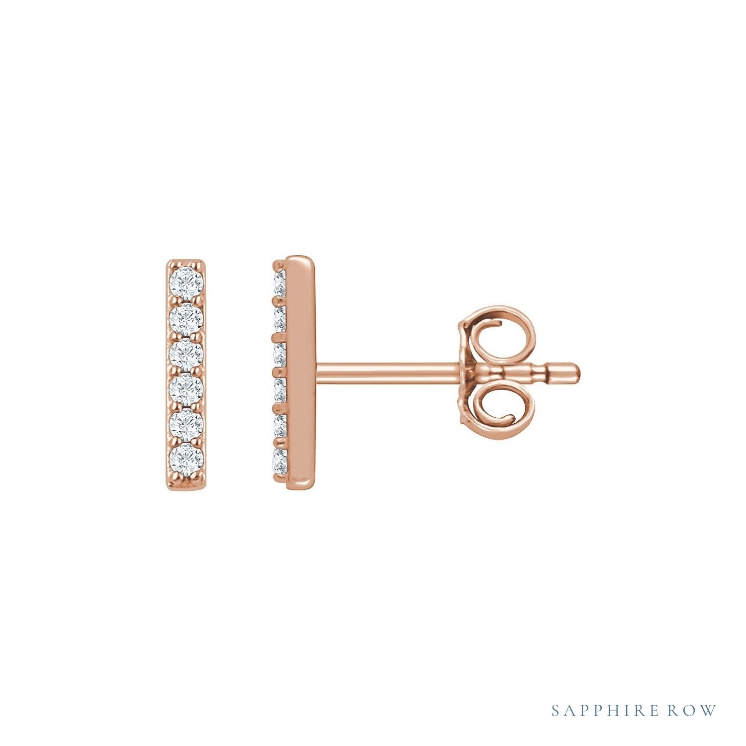 Sapphire Row Lab-Grown Diamond Pavé Bar Earrings - 14K Rose Gold
