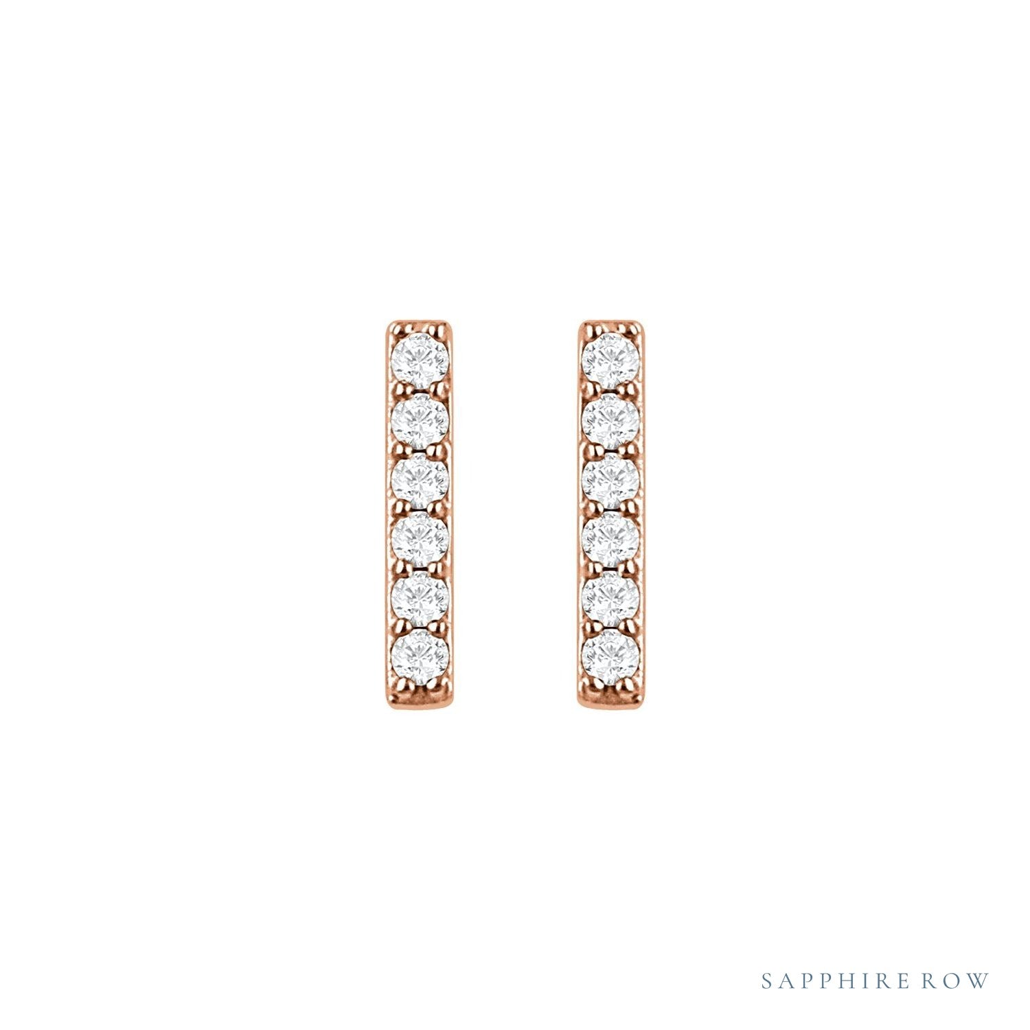 Sapphire Row Lab-Grown Diamond Pavé Bar Earrings - 14K Rose Gold (view 2)