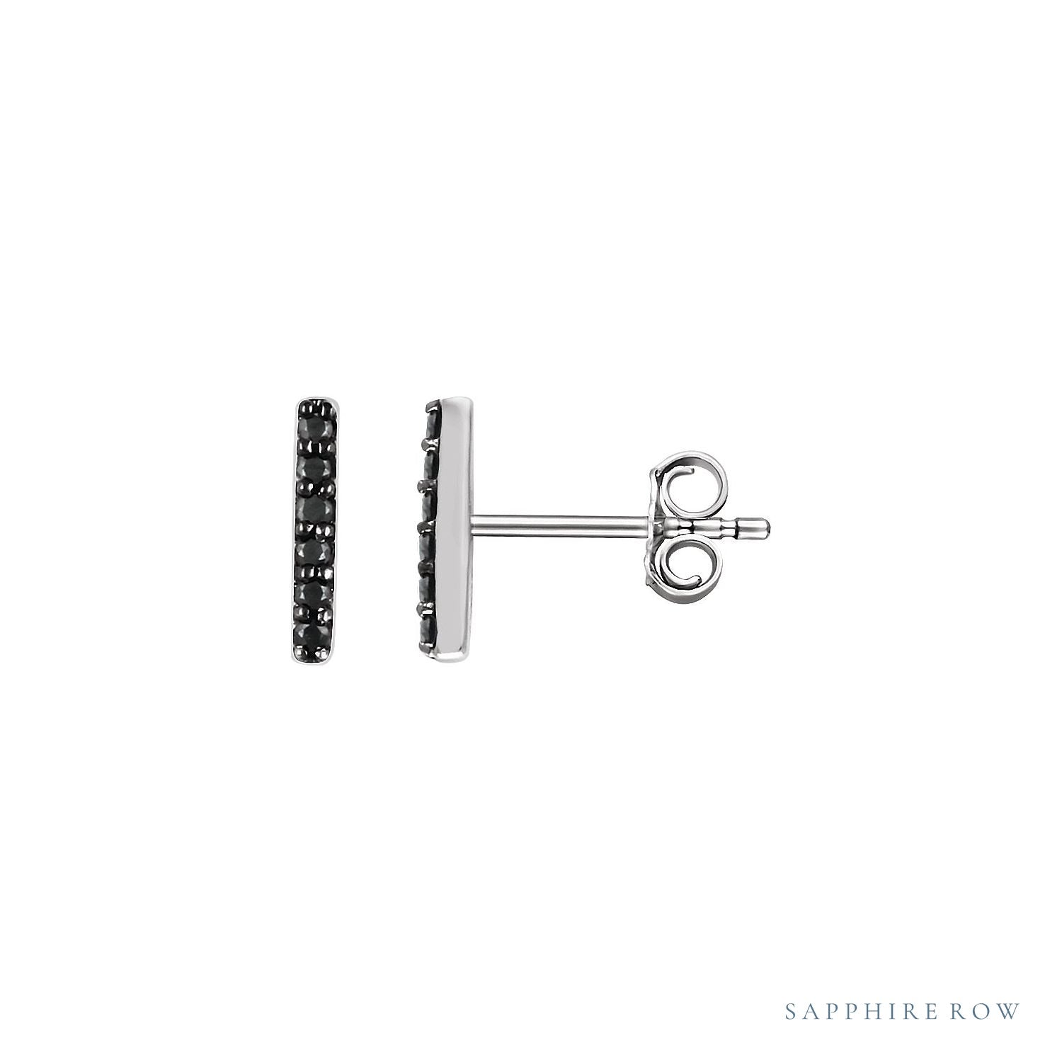 Sapphire Row Natural Black Diamond Pavé Bar Earrings - 14K White Gold