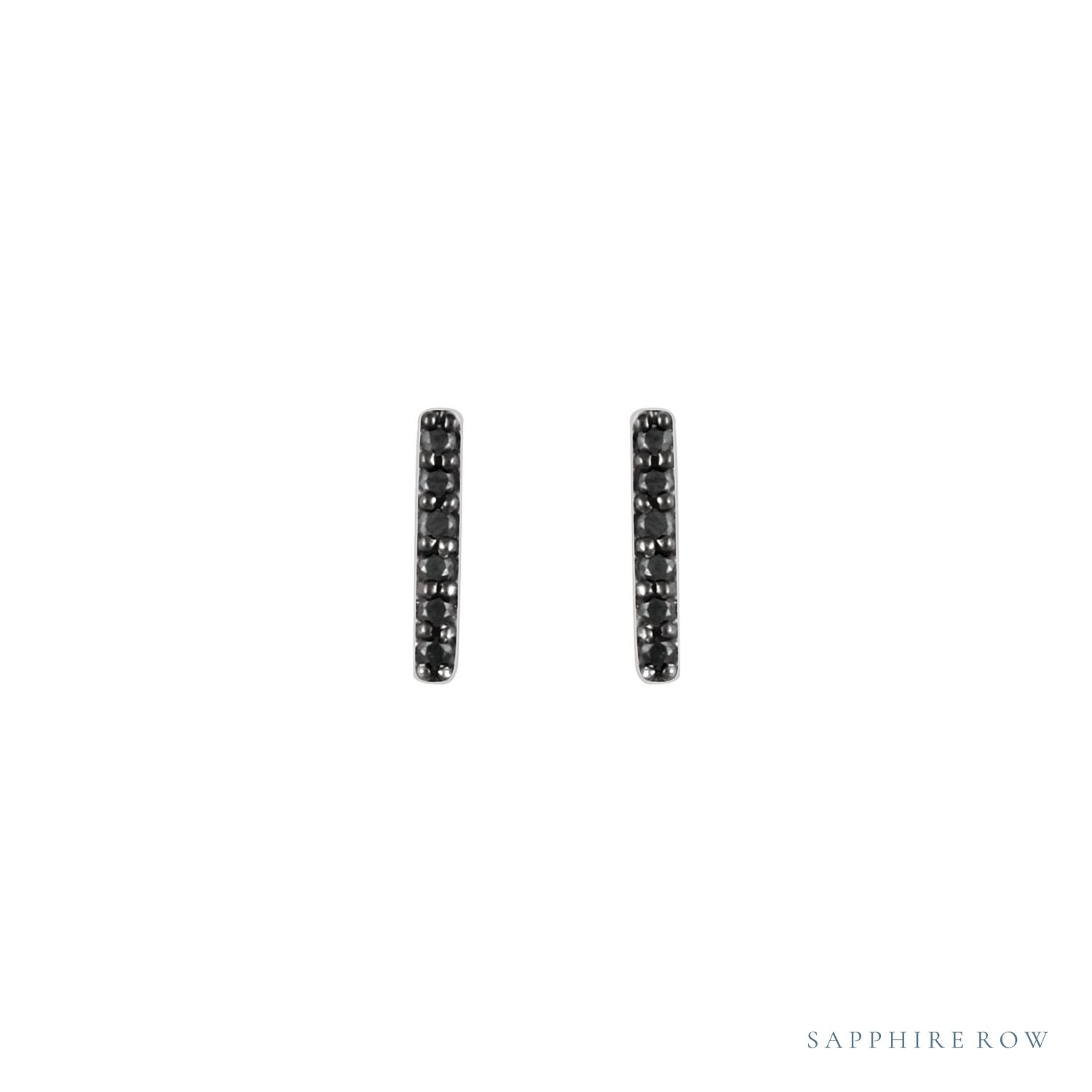 Sapphire Row Natural Black Diamond Pavé Bar Earrings - 14K White Gold (view 2)