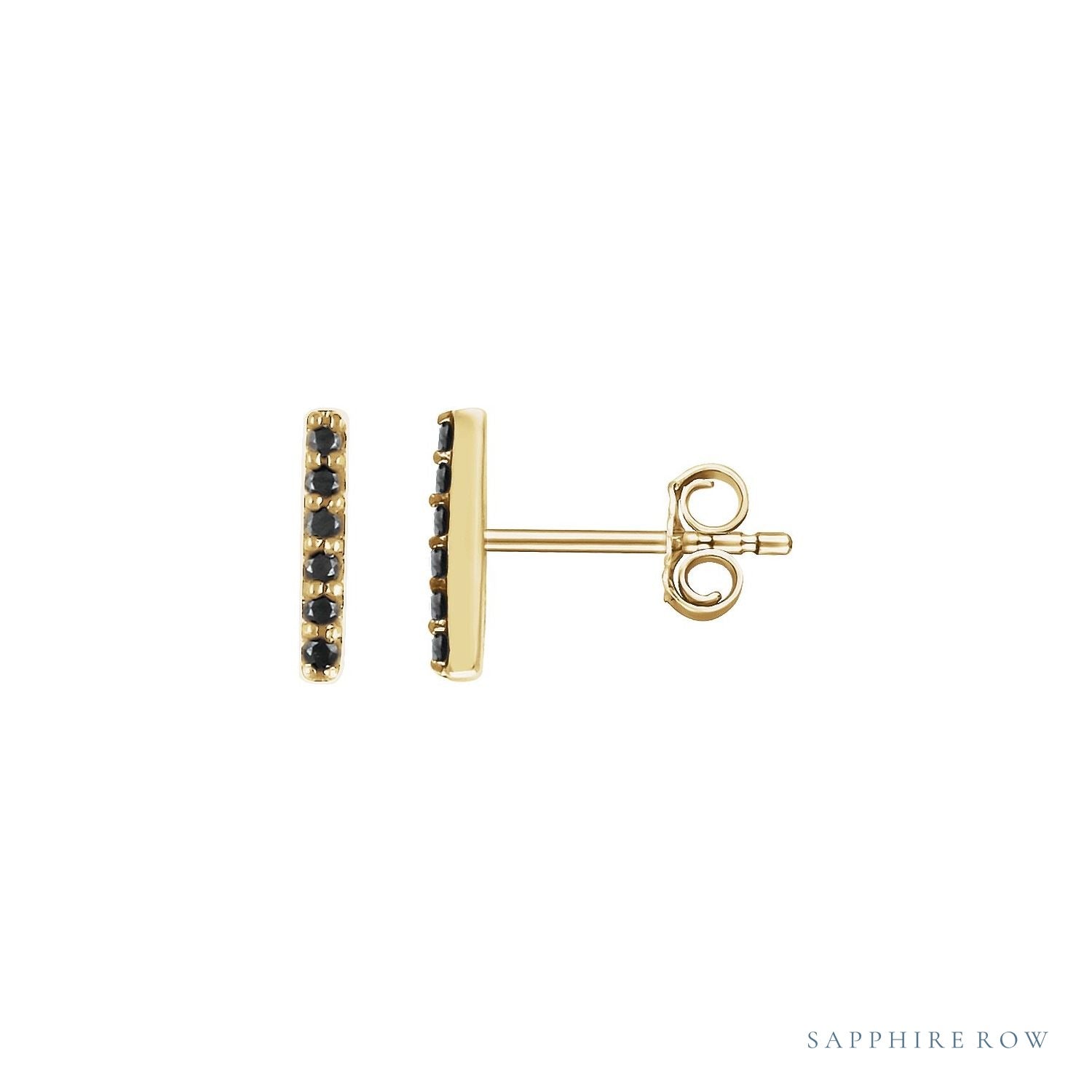 Sapphire Row Natural Black Diamond Pavé Bar Earrings - 14K Yellow Gold