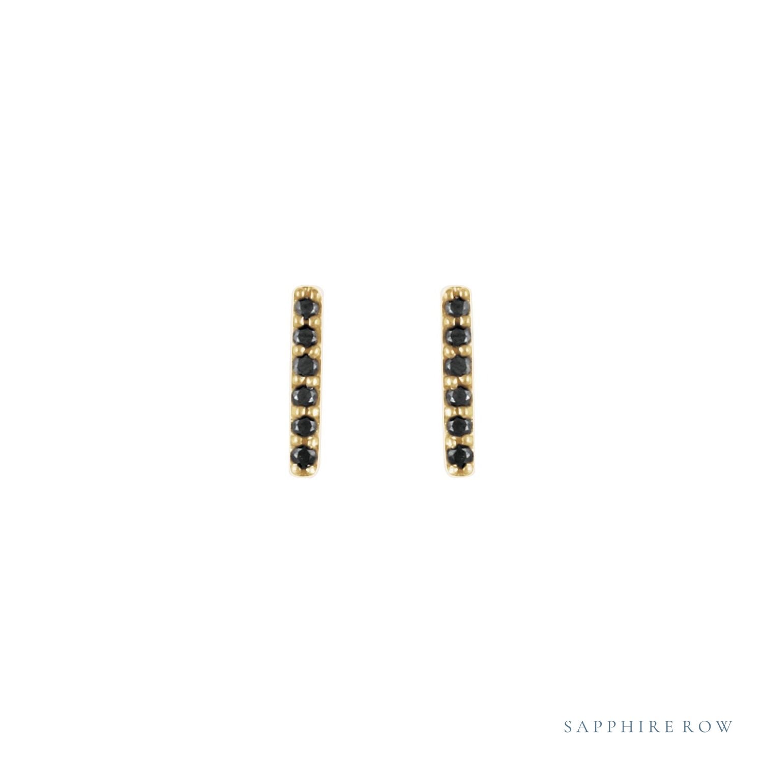 Sapphire Row Natural Black Diamond Pavé Bar Earrings - 14K Yellow Gold (view 2)