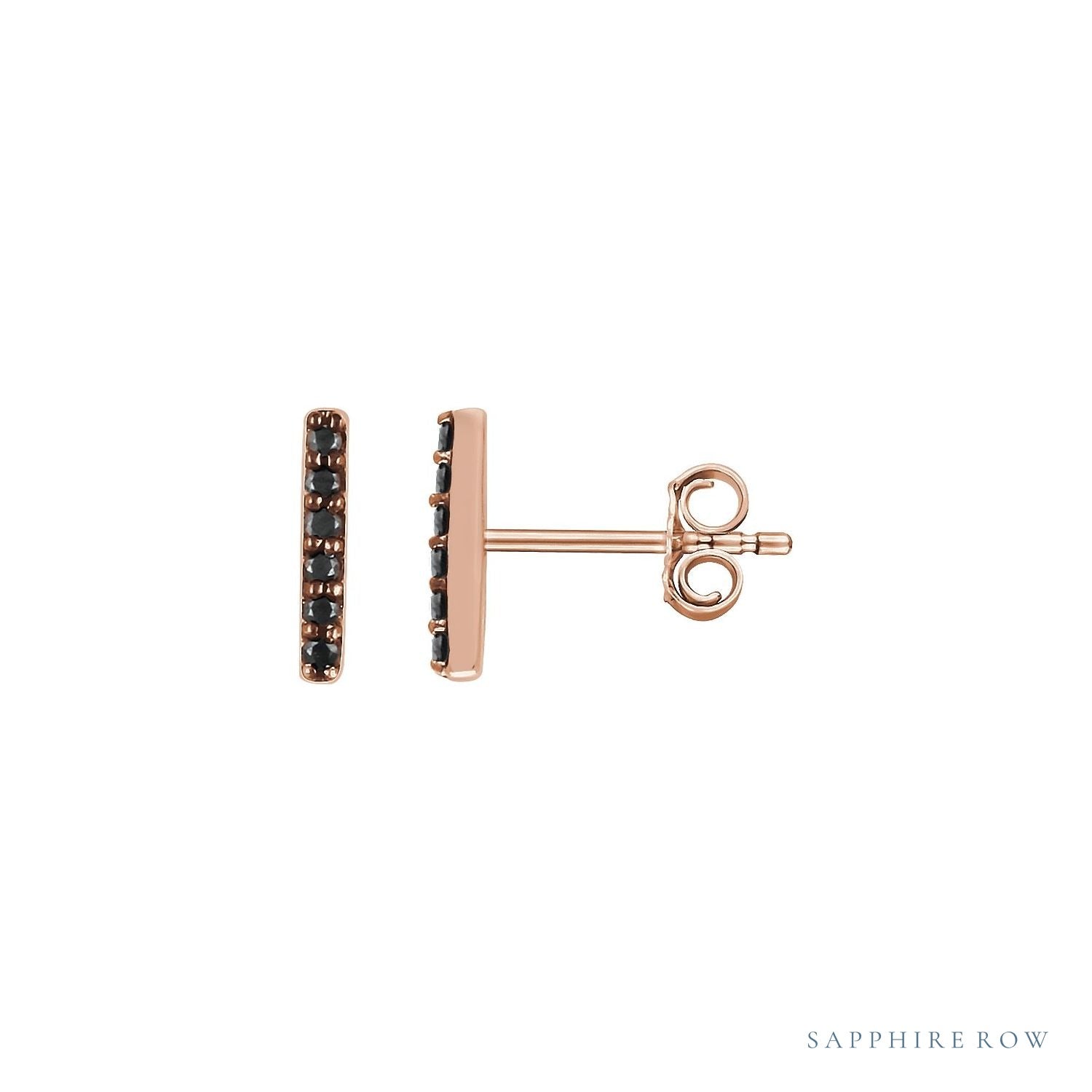 Sapphire Row Natural Black Diamond Pavé Bar Earrings - 14K Rose Gold