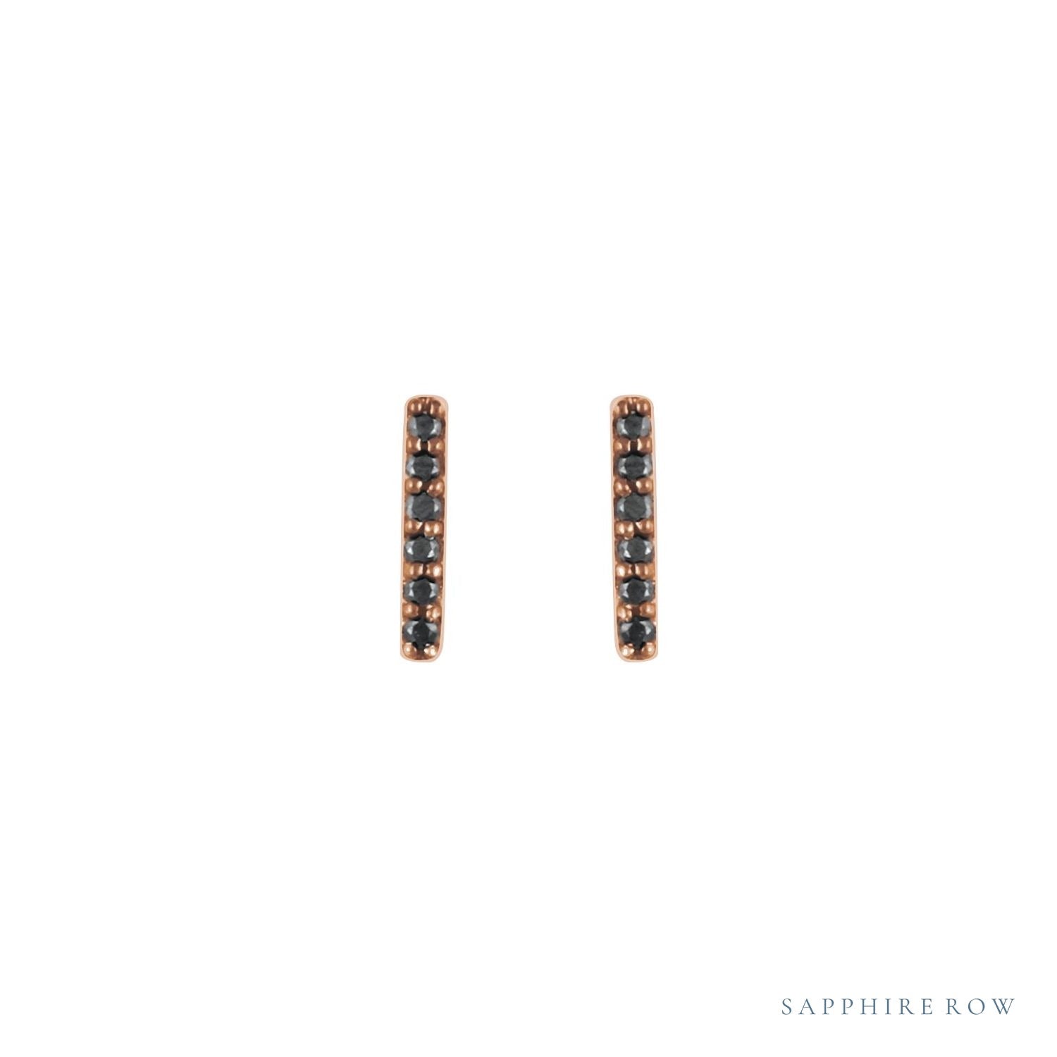 Sapphire Row Natural Black Diamond Pavé Bar Earrings - 14K Rose Gold (view 2)