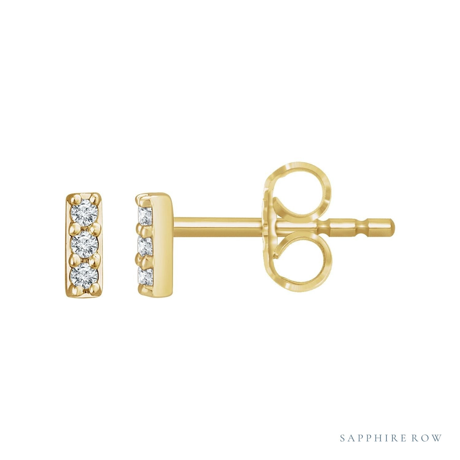 Sapphire Row Natural Diamond Mini Pavé Bar Earrings - 14K Yellow Gold