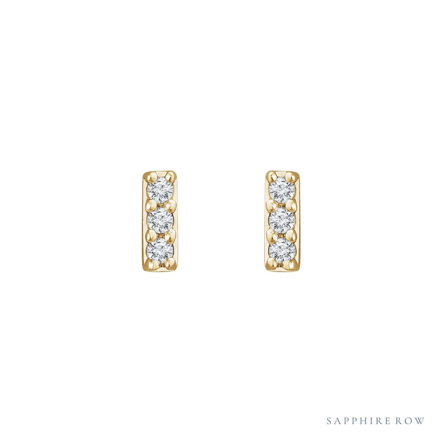 Sapphire Row Natural Diamond Mini Pavé Bar Earrings - 14K Yellow Gold (view 2)