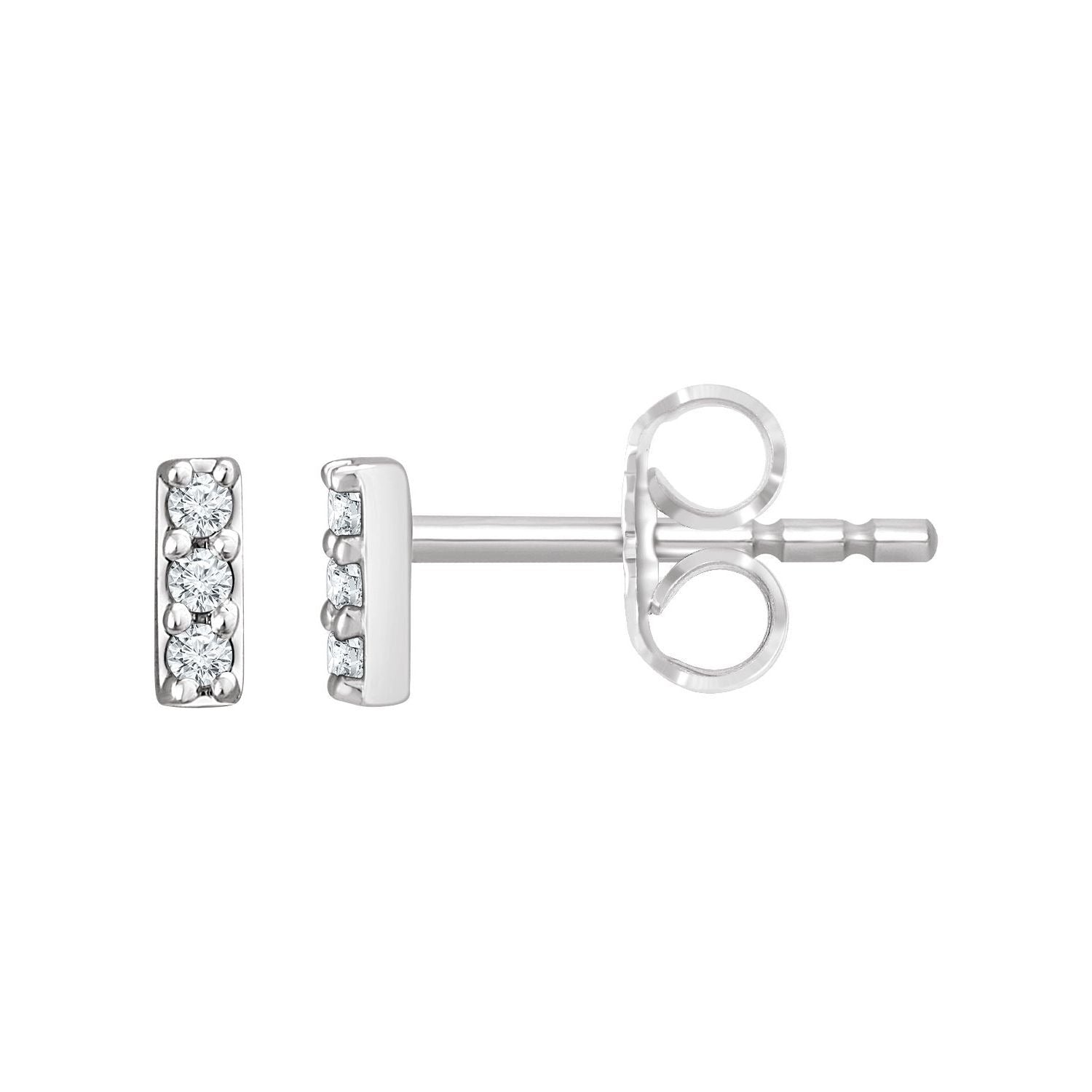 Sapphire Row Natural Diamond Mini Pavé Bar Earrings - 14K White Gold
