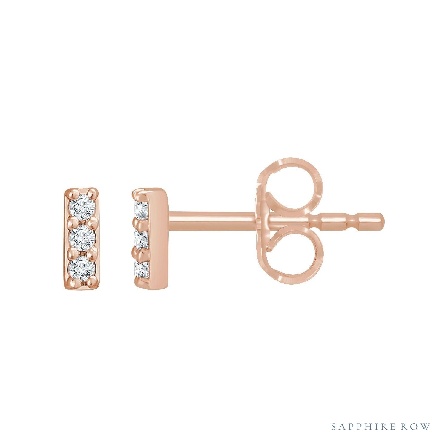 Sapphire Row Lab-Grown Diamond Mini Pavé Bar Earrings - 14K Rose Gold
