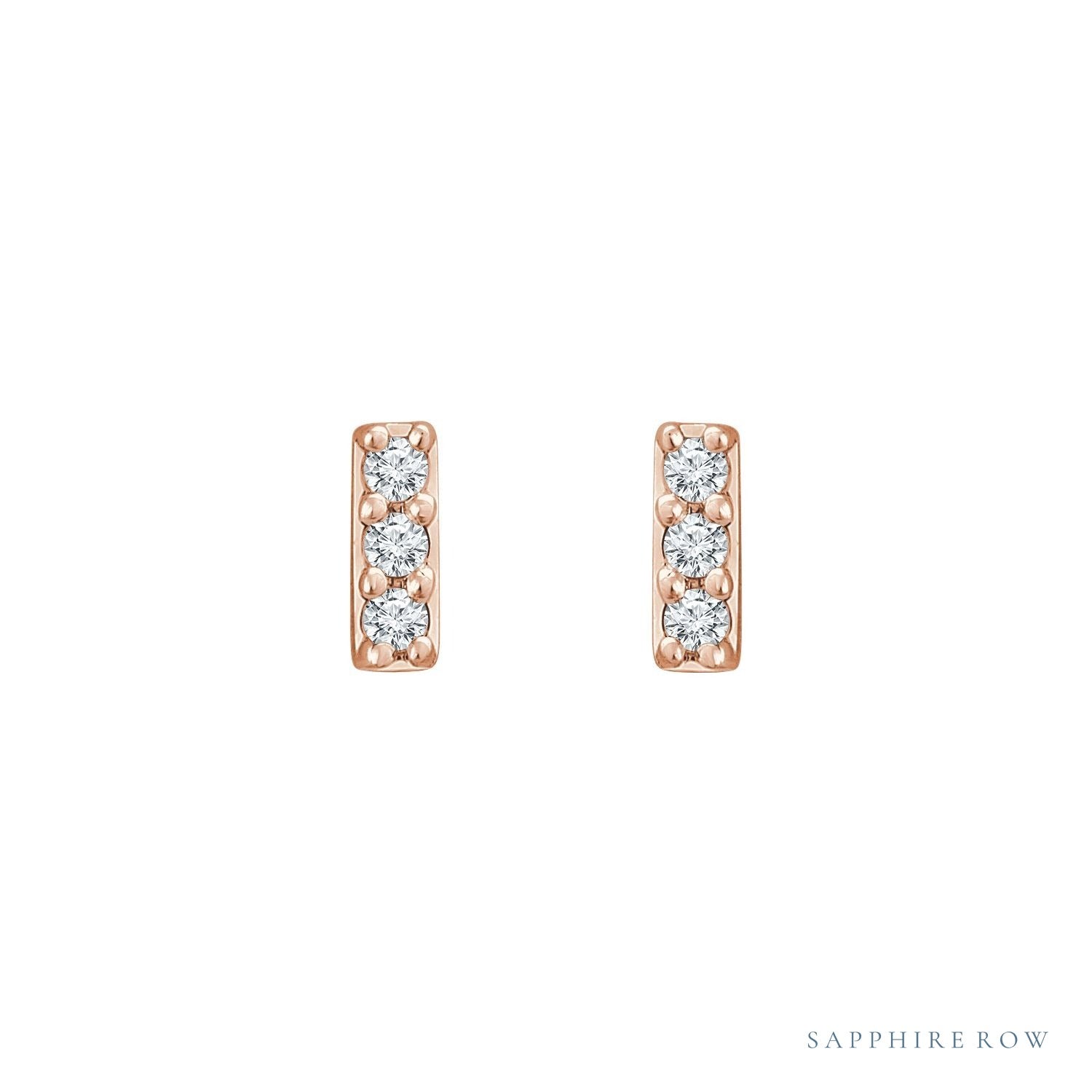 Sapphire Row Lab-Grown Diamond Mini Pavé Bar Earrings - 14K Rose Gold (view 2)