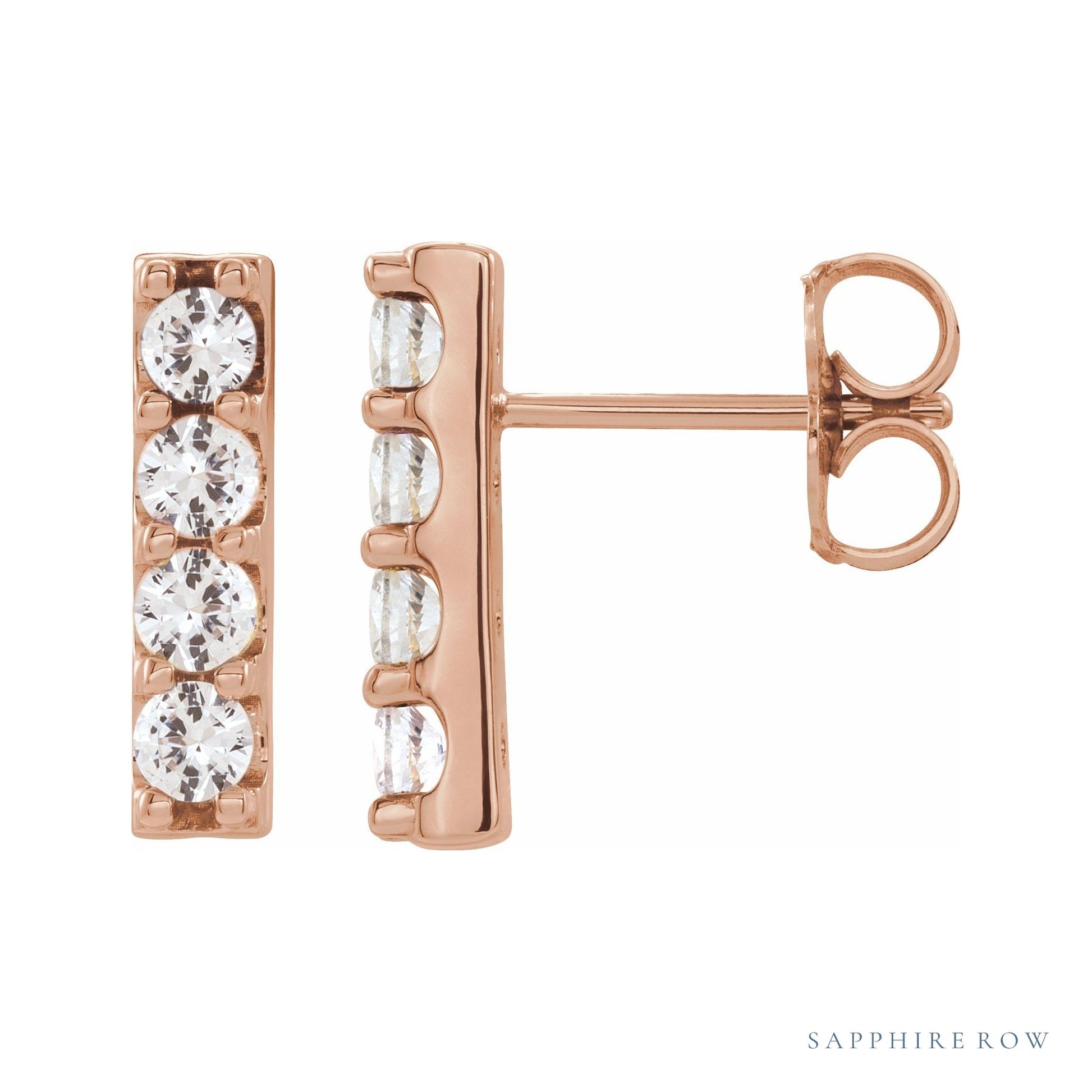 Sapphire Row Natural Diamond Large Bar Earrings - 14K Rose Gold