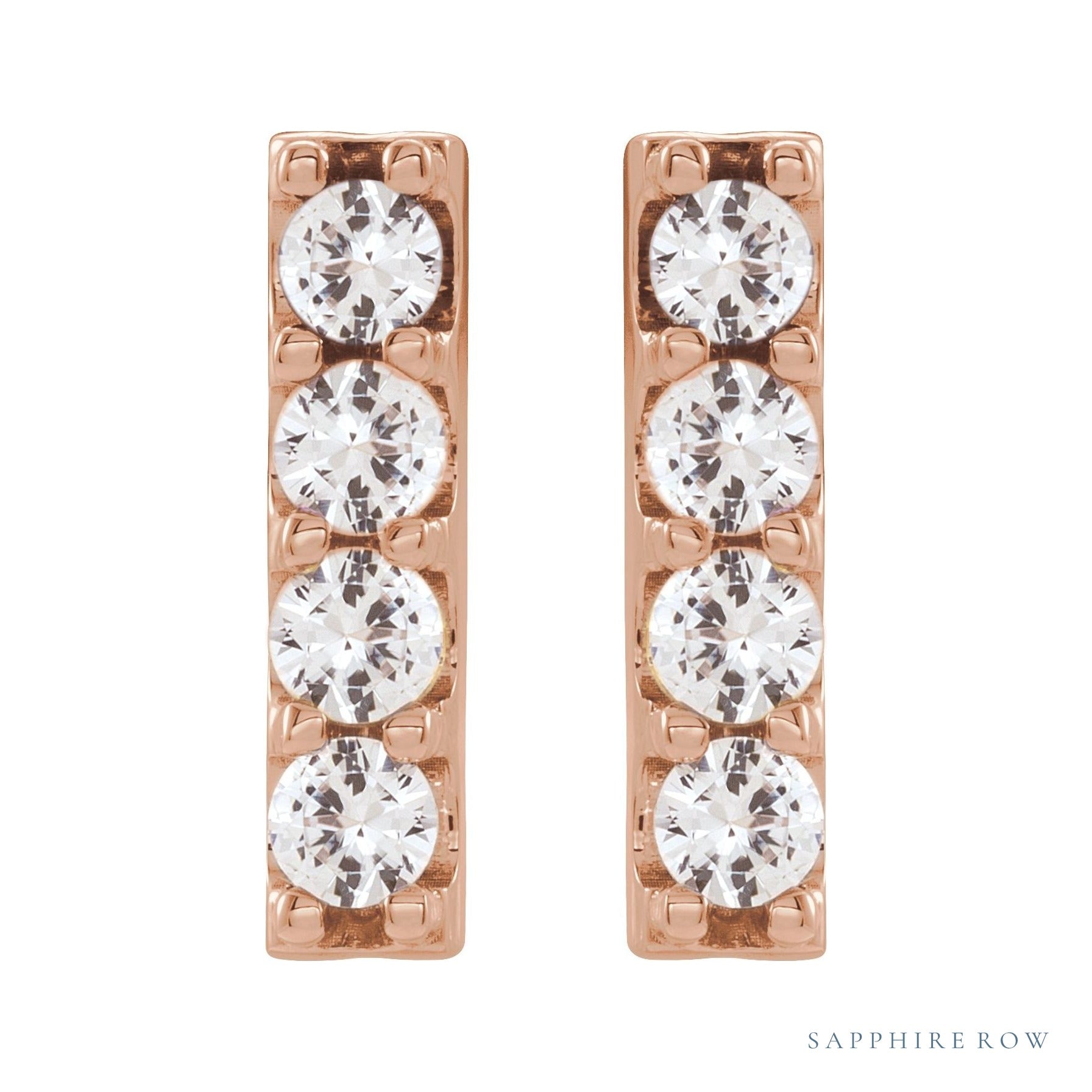 Sapphire Row Natural Diamond Large Bar Earrings - 14K Rose Gold (view 2)
