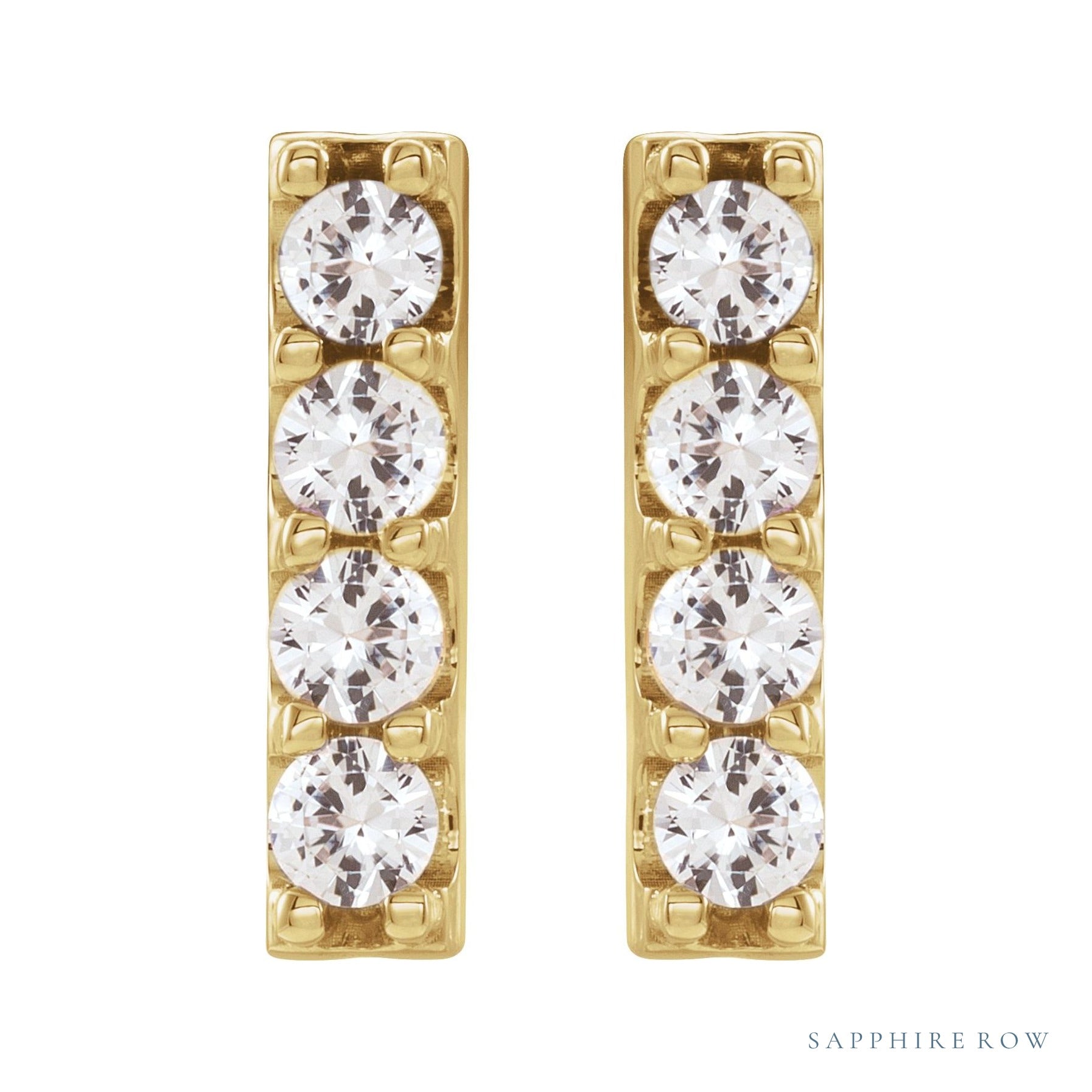 Sapphire Row Natural Diamond Large Bar Earrings - 14K Yellow Gold (view 2)