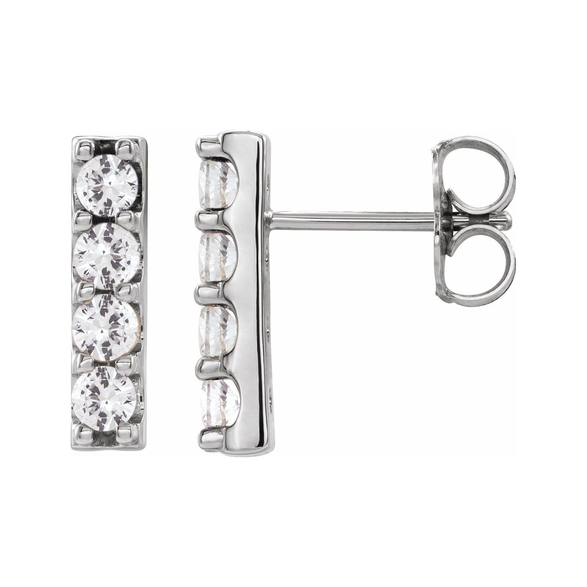 Sapphire Row Natural Diamond Large Bar Earrings - 14K White Gold