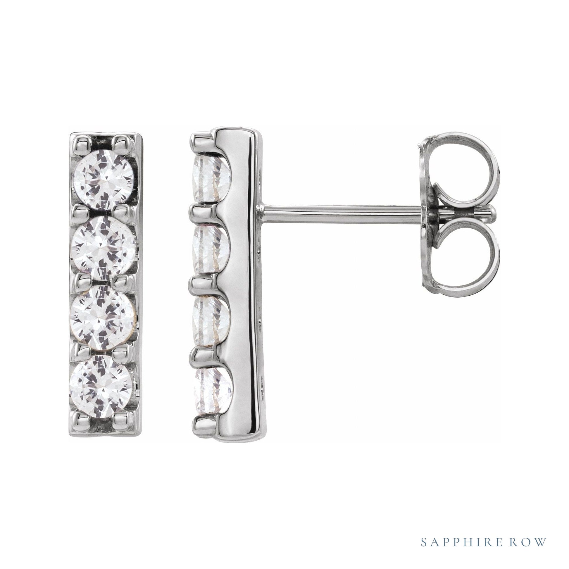 Sapphire Row Natural Diamond Large Bar Earrings - 14K White Gold