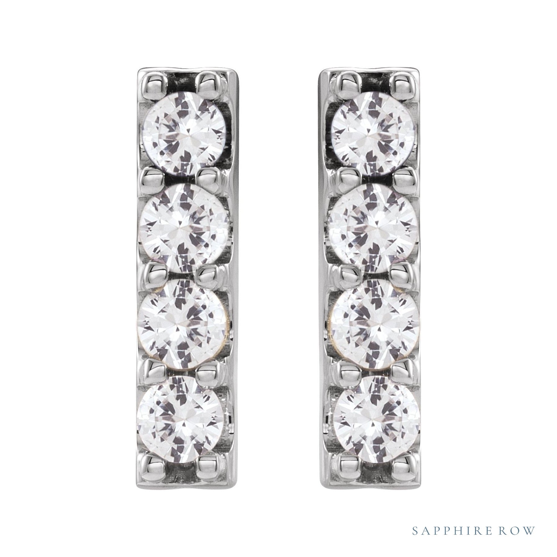 Sapphire Row Natural Diamond Large Bar Earrings - Platinum (view 2)
