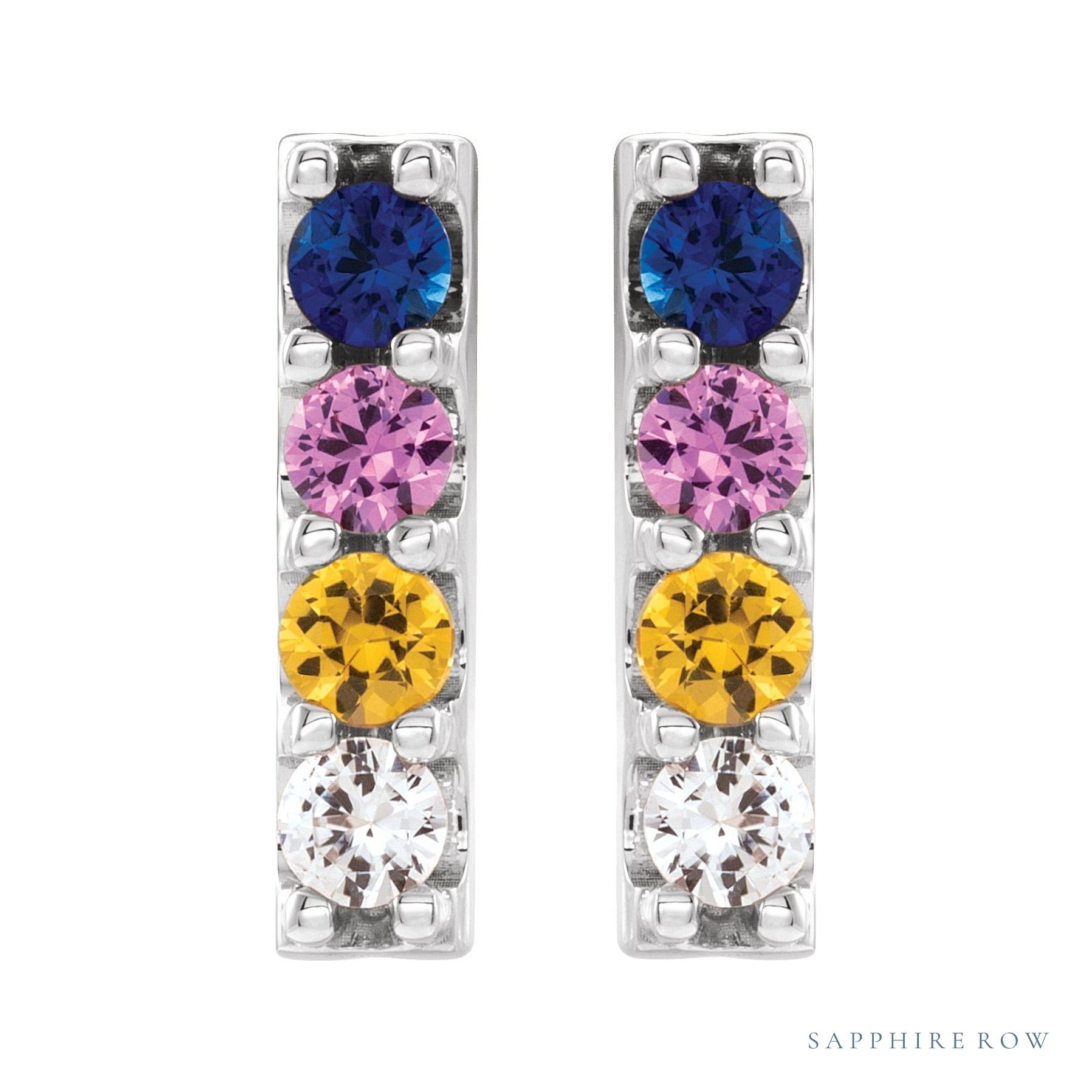Sapphire Row Natural Multi-Gemstone Bar Earrings - 14K White Gold (view 2)