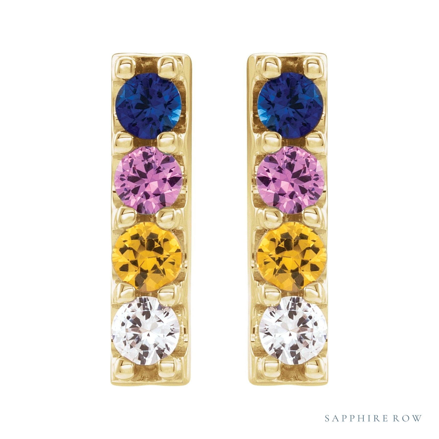 Sapphire Row Natural Multi-Gemstone Bar Earrings - 14K Yellow Gold (view 2)