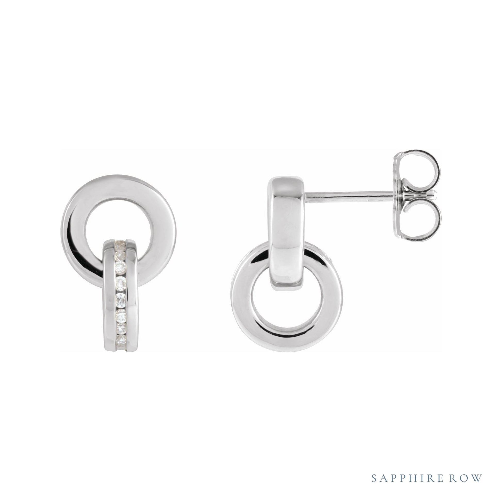 Sapphire Row Natural Diamond Circle Drop Earrings - Platinum