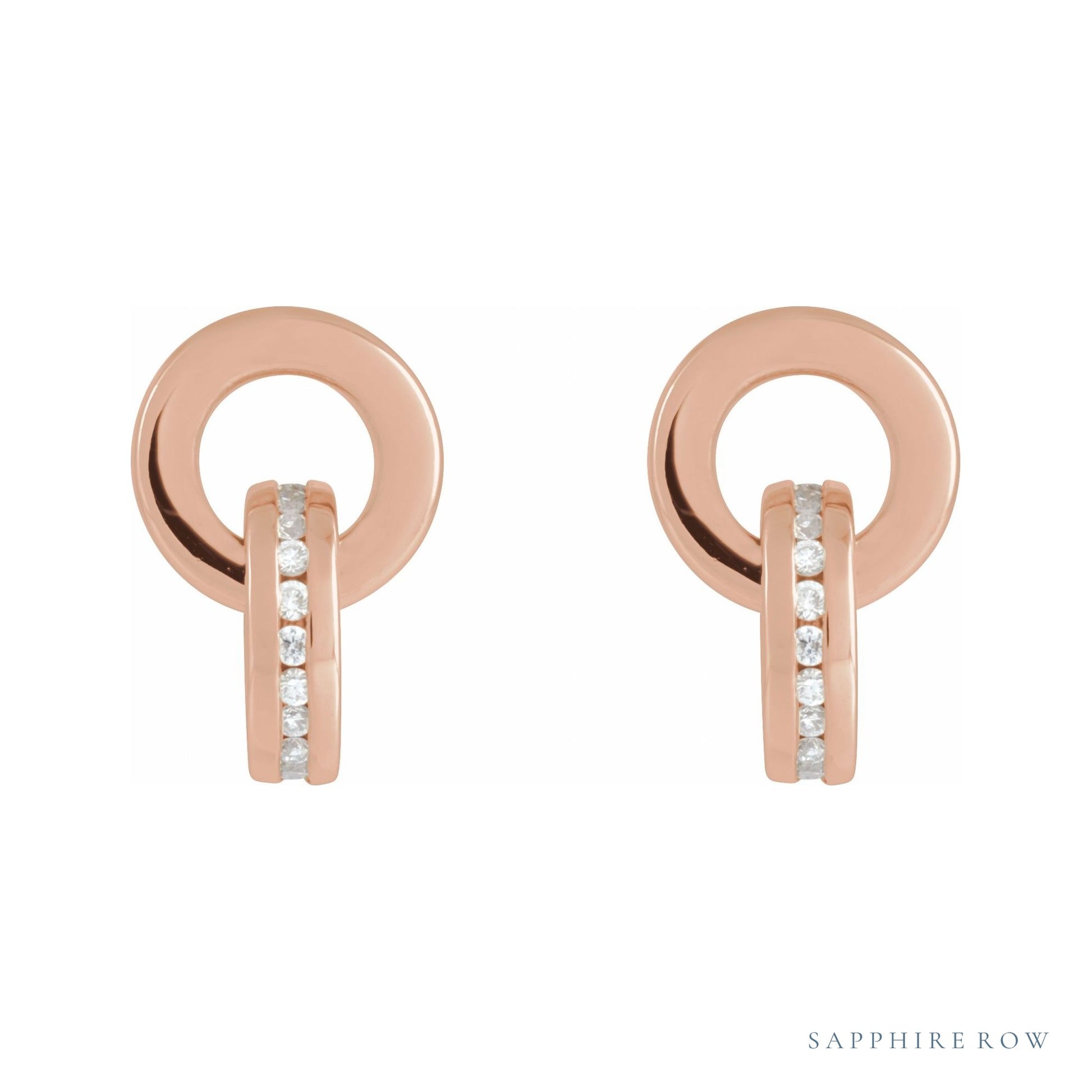 Sapphire Row Natural Diamond Circle Drop Earrings - 14K Rose Gold (view 2)