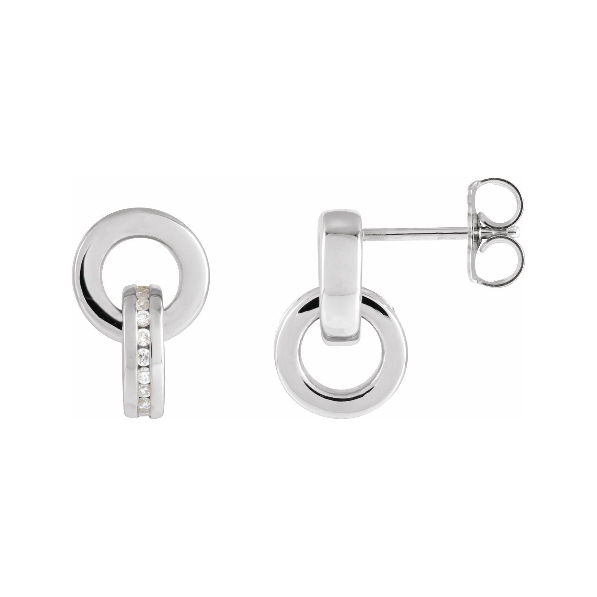 Sapphire Row Natural Diamond Circle Drop Earrings - 14K White Gold
