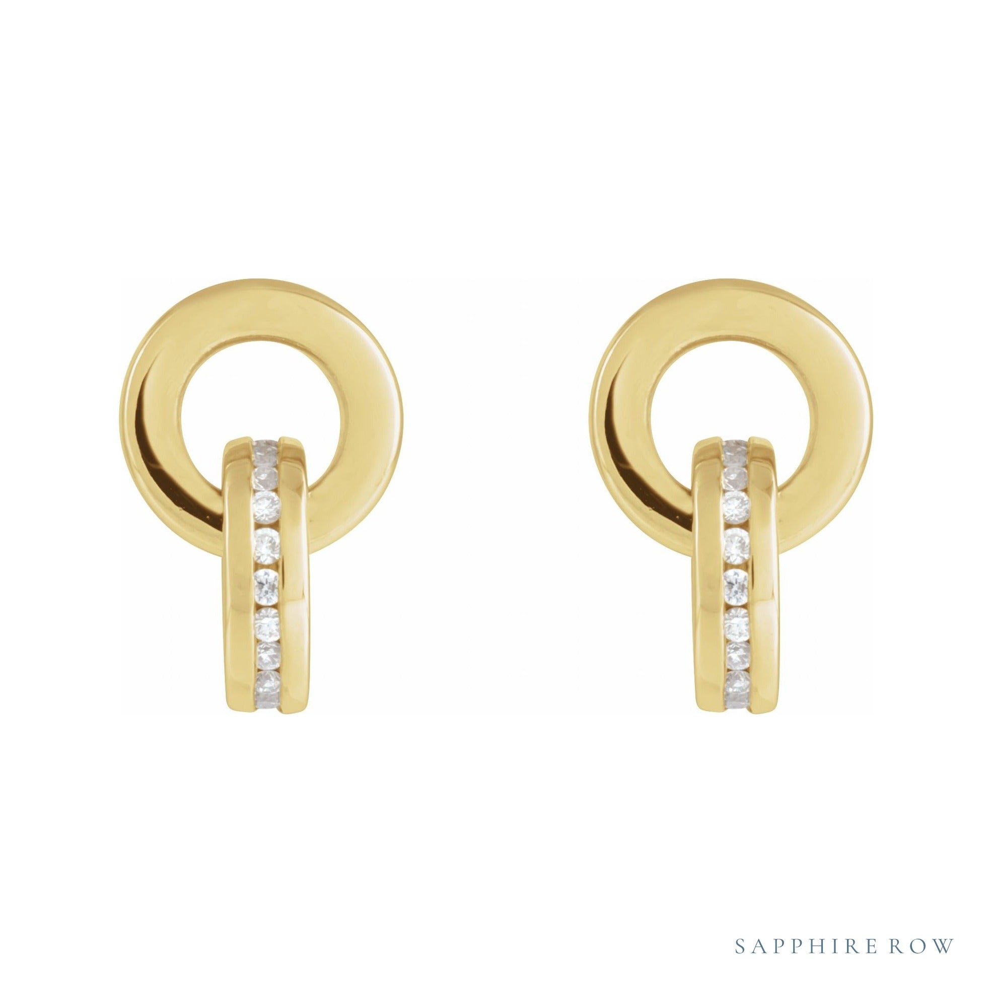Sapphire Row Natural Diamond Circle Drop Earrings - 14K Yellow Gold (view 2)