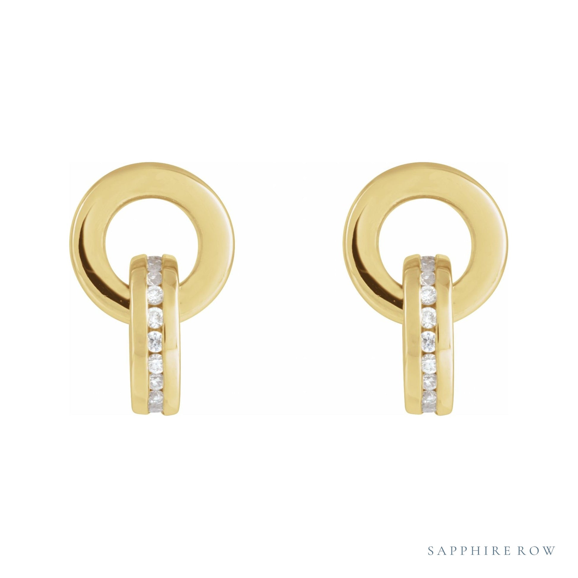 Sapphire Row Natural Diamond Circle Drop Earrings - 14K Yellow Gold (view 2)